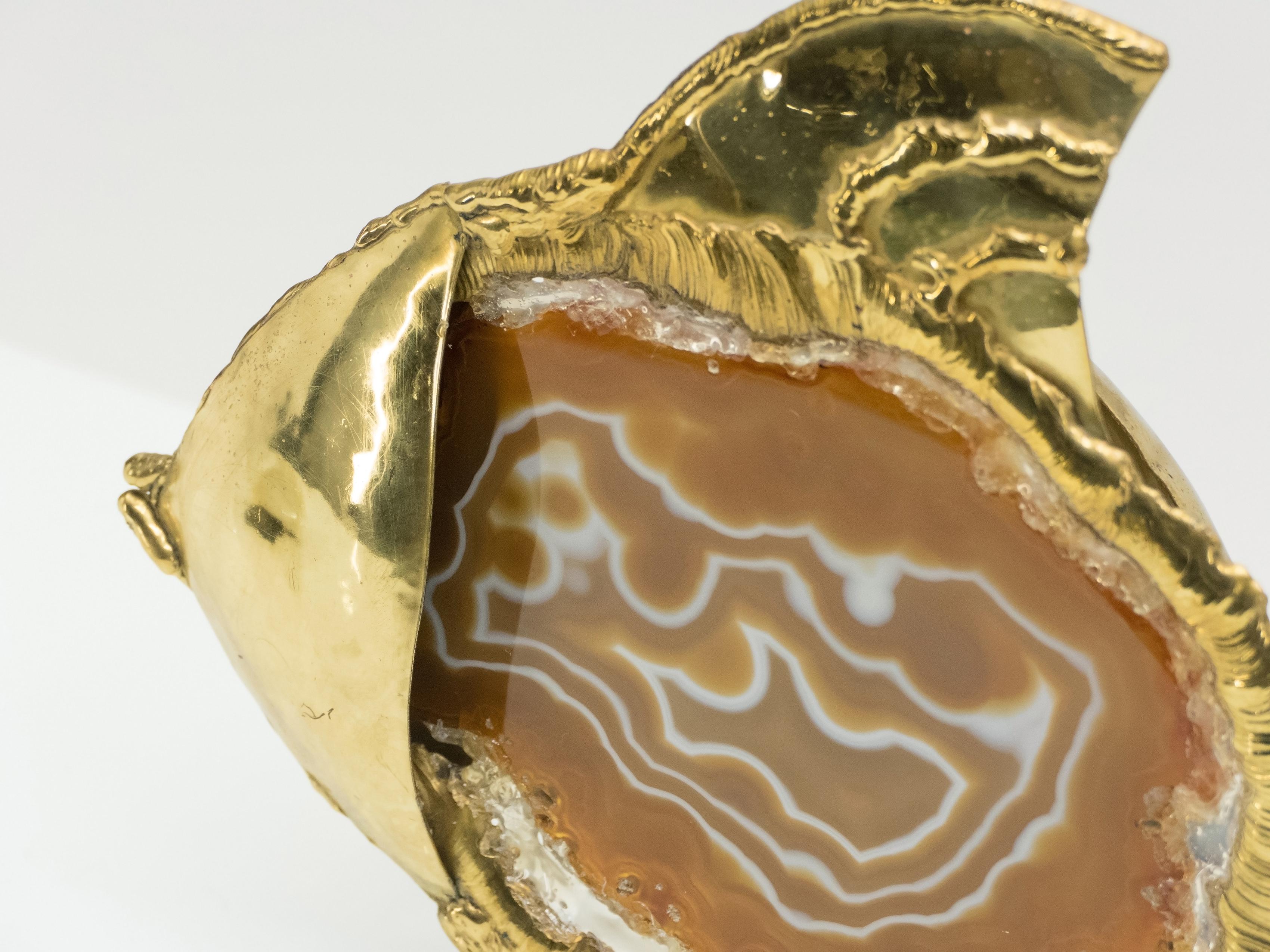 Unique Jacques Duval Brasseur Brass Agate Stone Lamp, 1970s For Sale 5