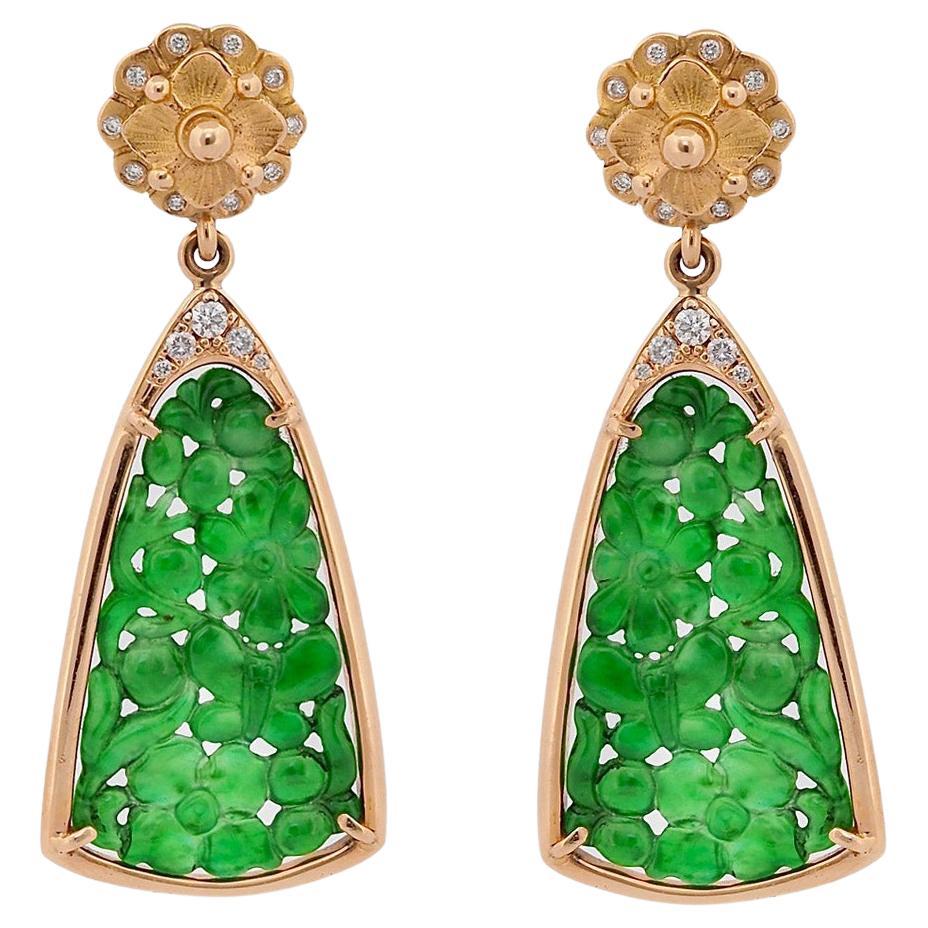 Unique Jade Earrings with Diamonds For Sale