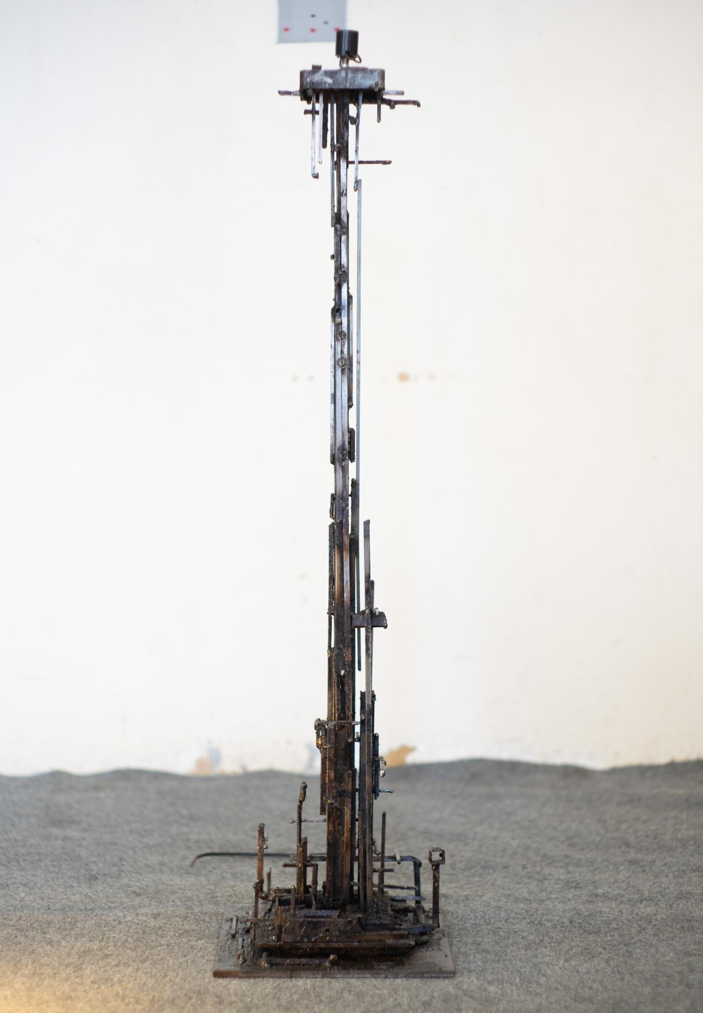American Unique James Bearden 'Illuminated Dwelling' Floor Lamp Brutalist Welded Steel For Sale