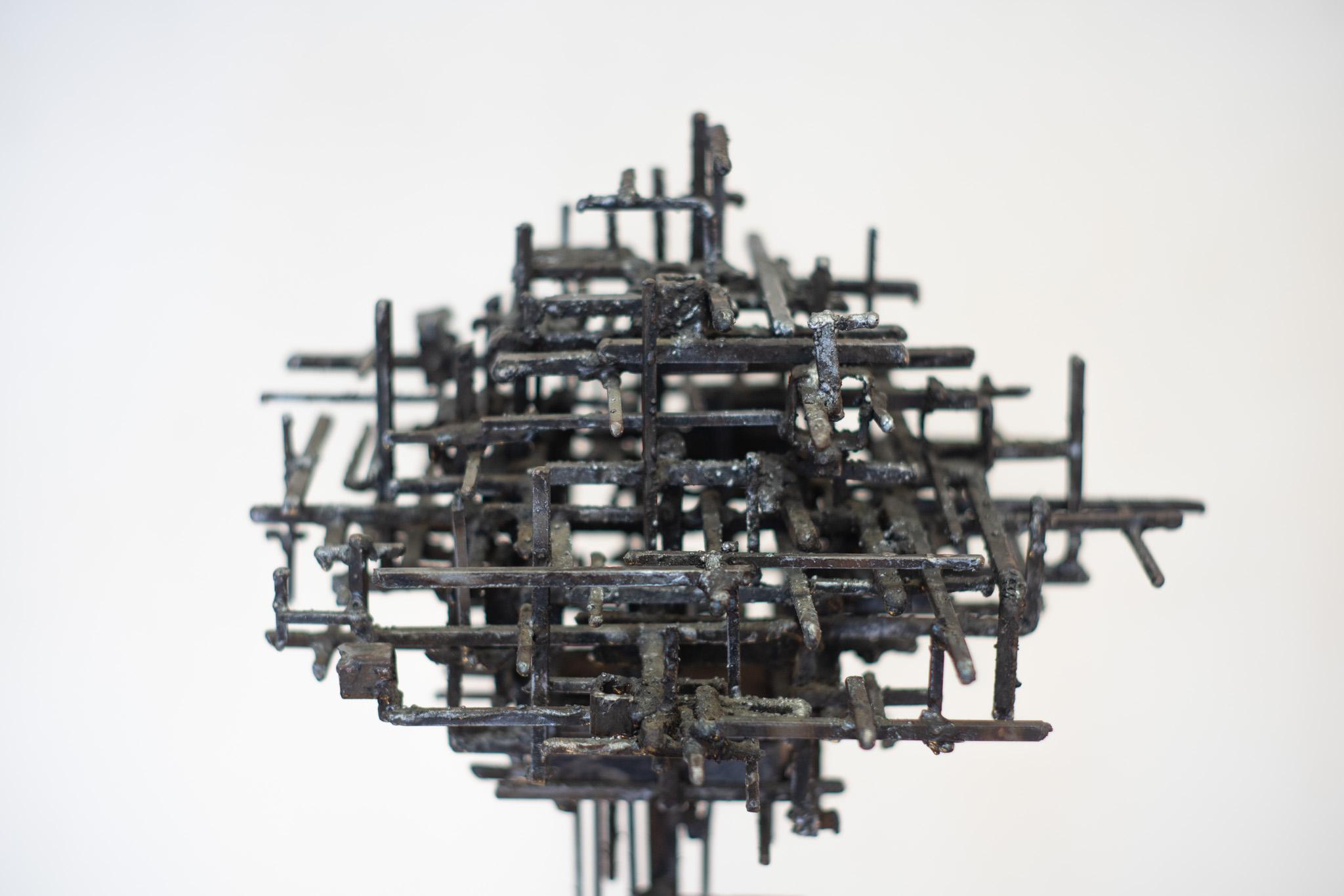 Blackened Unique James Bearden 'Illuminated Dwelling' Floor Lamp Brutalist Welded Steel For Sale