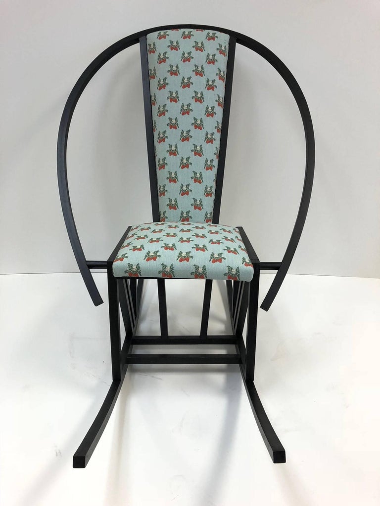 Unique Japanese Rocking Chair with a Black Lacquered Oak Frame For Sale