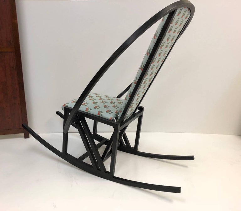 Unique Japanese Rocking Chair with a Black Lacquered Oak Frame For Sale