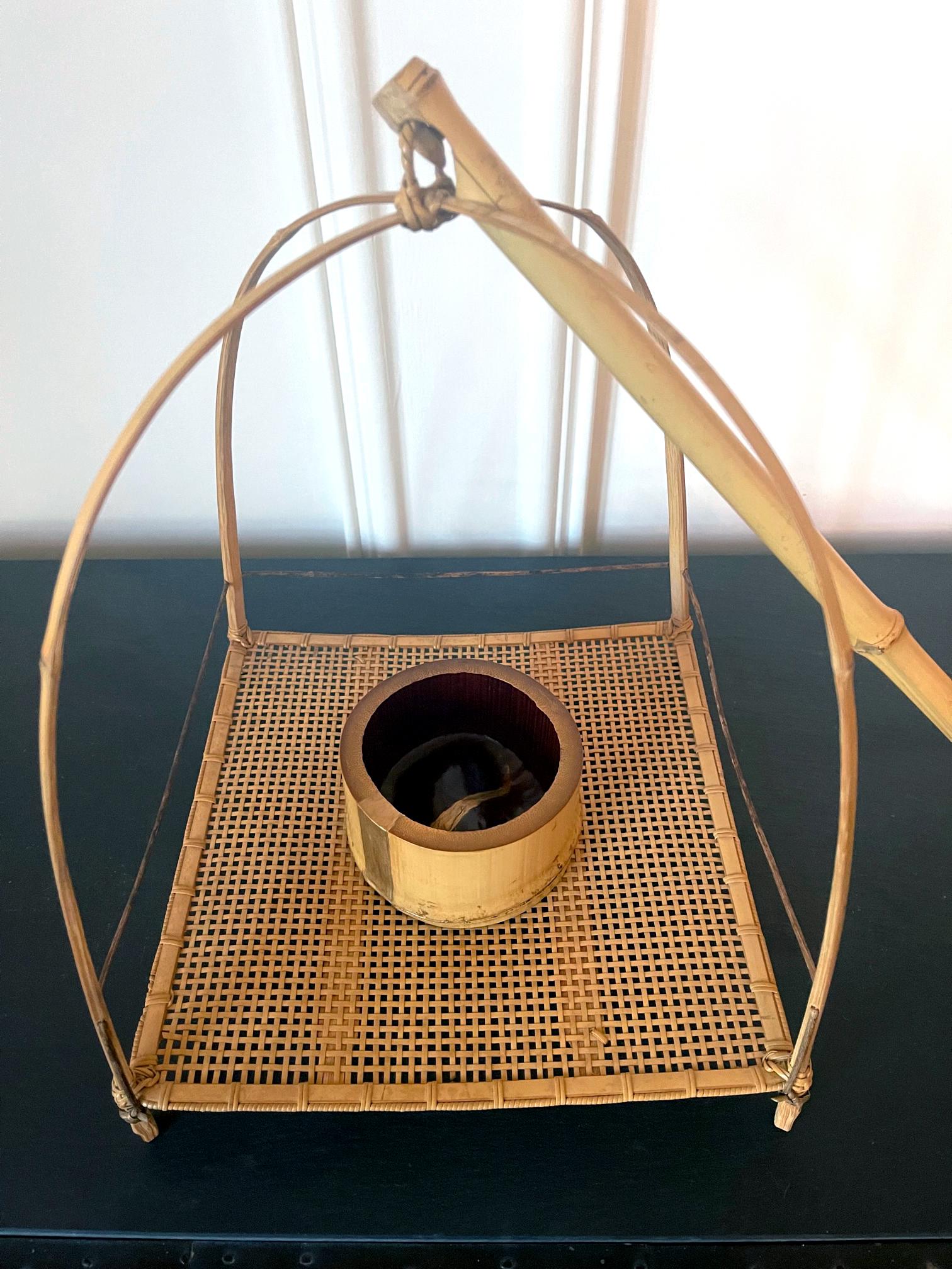 Unique Japanese Woven Bamboo Hanging Ikebana Basket Suzuki Gengensai For Sale 2