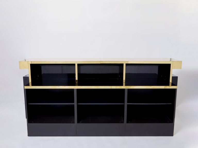 Unique J.C. Mahey Black Lacquered Brass Bar Counter 1970s For