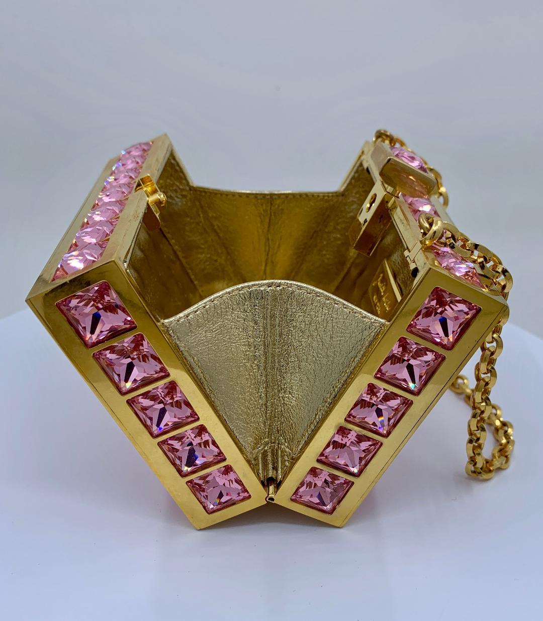 Unique Judith Leiber Pink Ice Cube Crystal Minaudiere Evening Bag  3