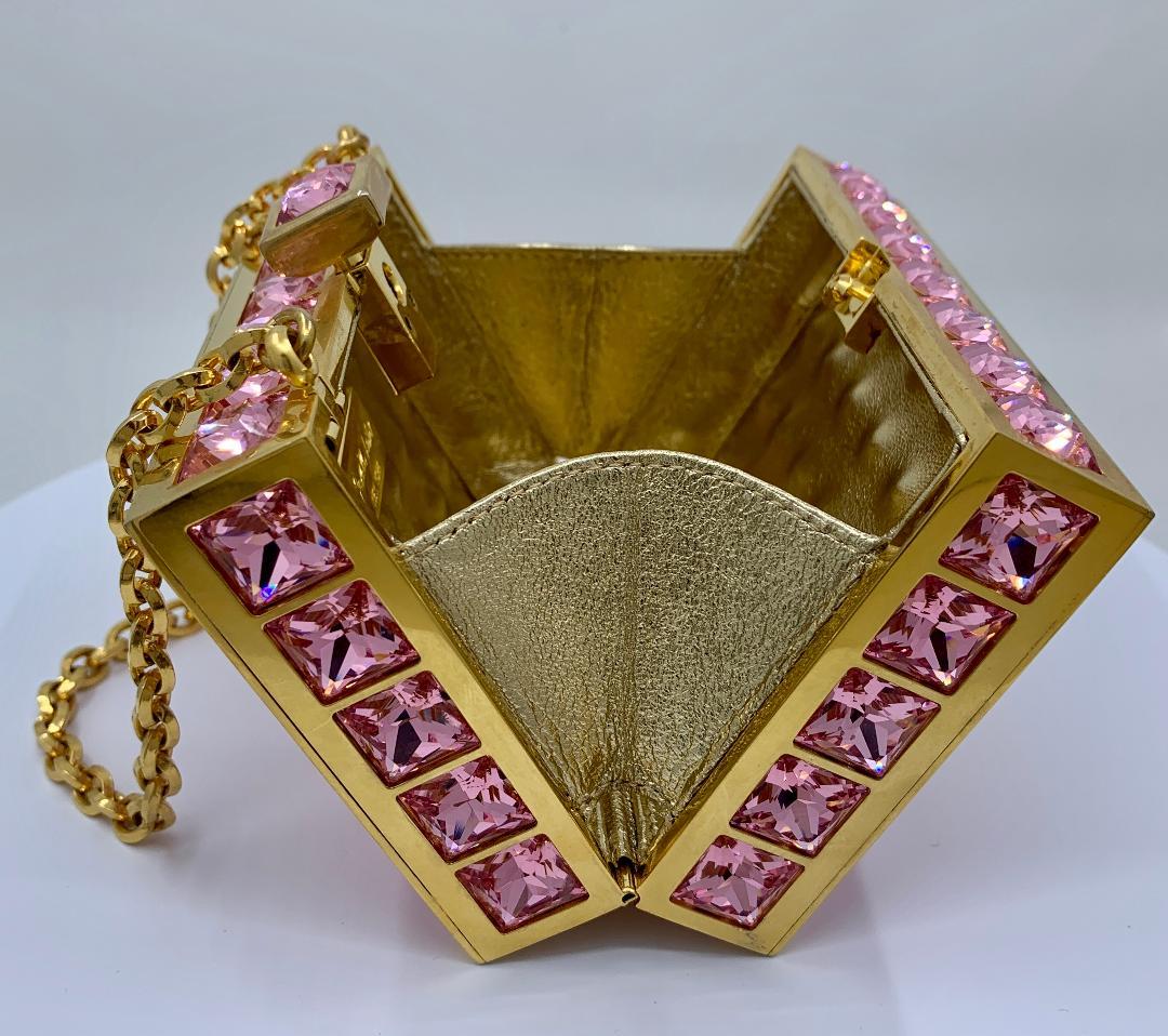 Unique Judith Leiber Pink Ice Cube Crystal Minaudiere Evening Bag  4