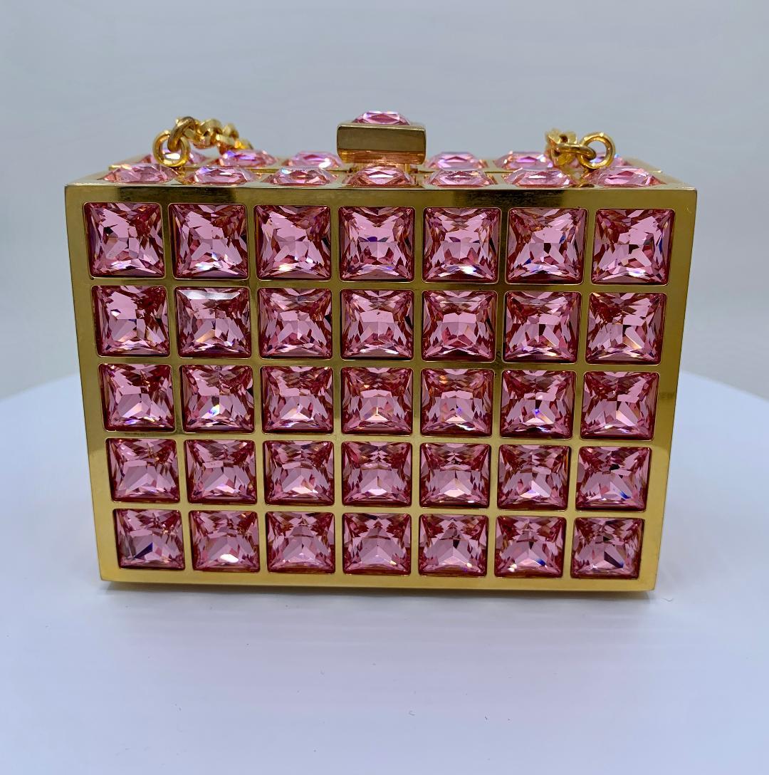 Unique Judith Leiber Pink Ice Cube Crystal Minaudiere Evening Bag  5