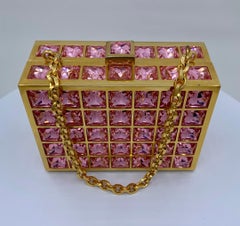 Unique Judith Leiber Pink Ice Cube Crystal Minaudiere Evening Bag