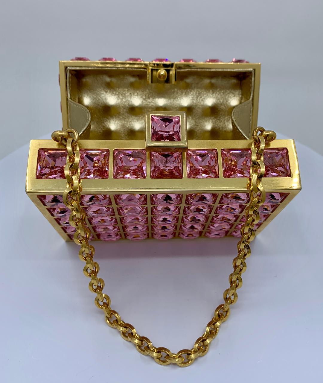 Unique Judith Leiber Pink Ice Cube Crystal Minaudiere Evening Bag  2