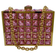 Unique Judith Leiber Pink Ice Cube Crystal Minaudiere Evening Bag 