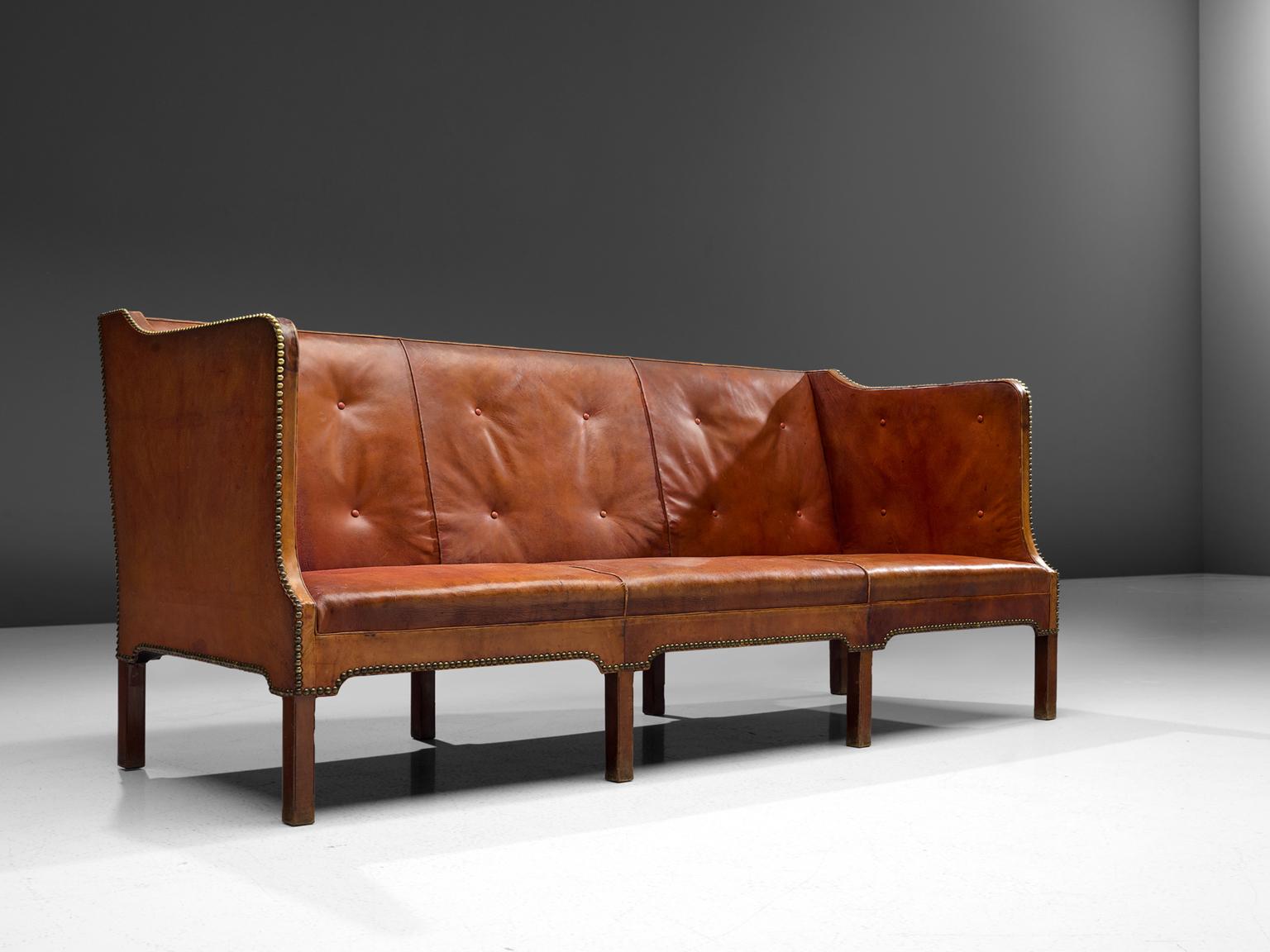 Scandinavian Modern Unique Kaare Klint Sofa in Cognac Leather