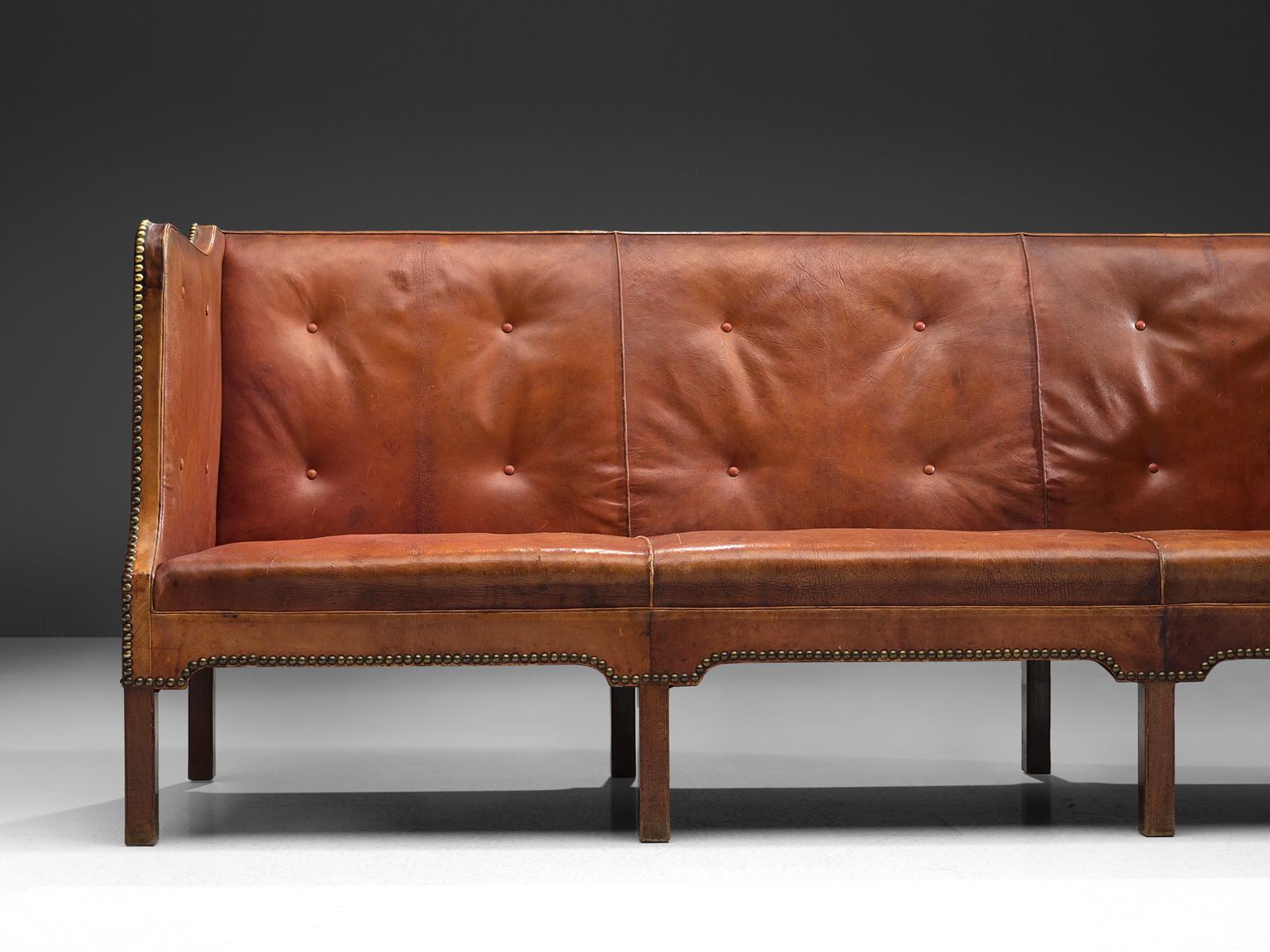 Danish Unique Kaare Klint Sofa in Cognac Leather