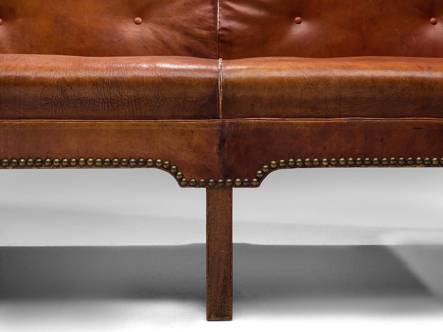 Unique Kaare Klint Sofa in Cognac Leather In Good Condition In Waalwijk, NL