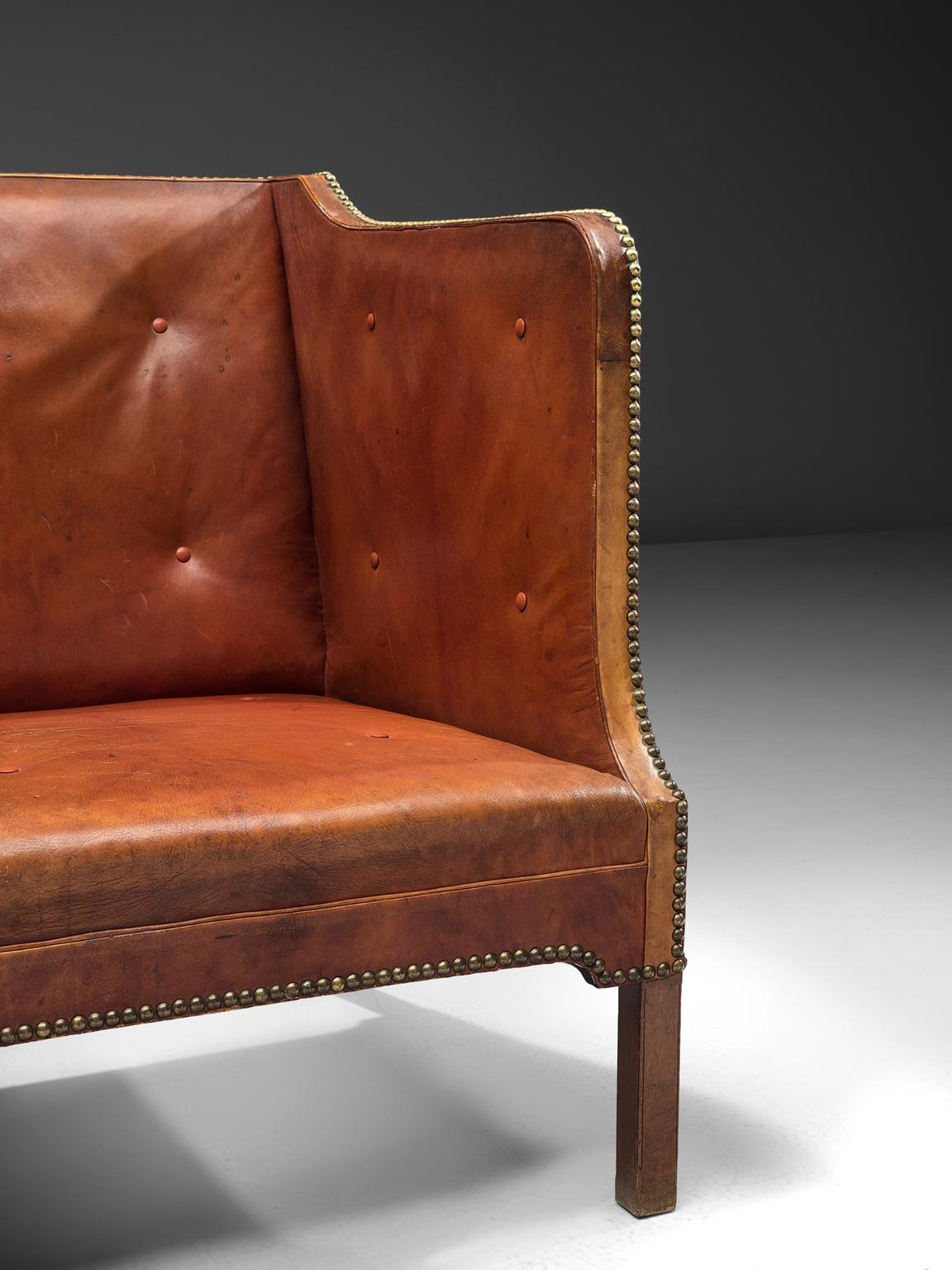 Early 20th Century Unique Kaare Klint Sofa in Cognac Leather