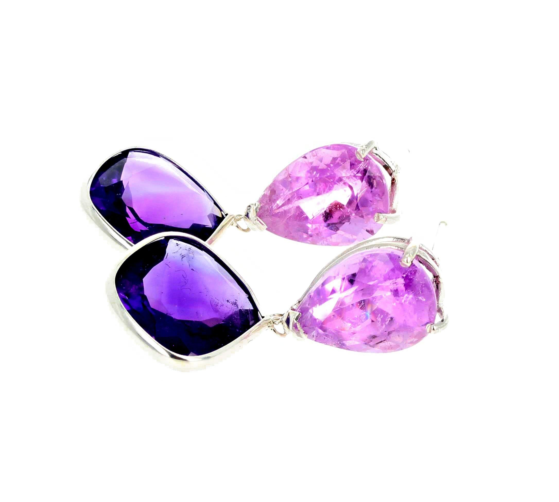 AJD Stunning Brilliant Kunzites Dangle Sparkling Amethysts Silver Earrings In New Condition In Raleigh, NC