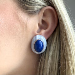 Unique Lapis & Blue Agate Gold Statement Earrings 14K