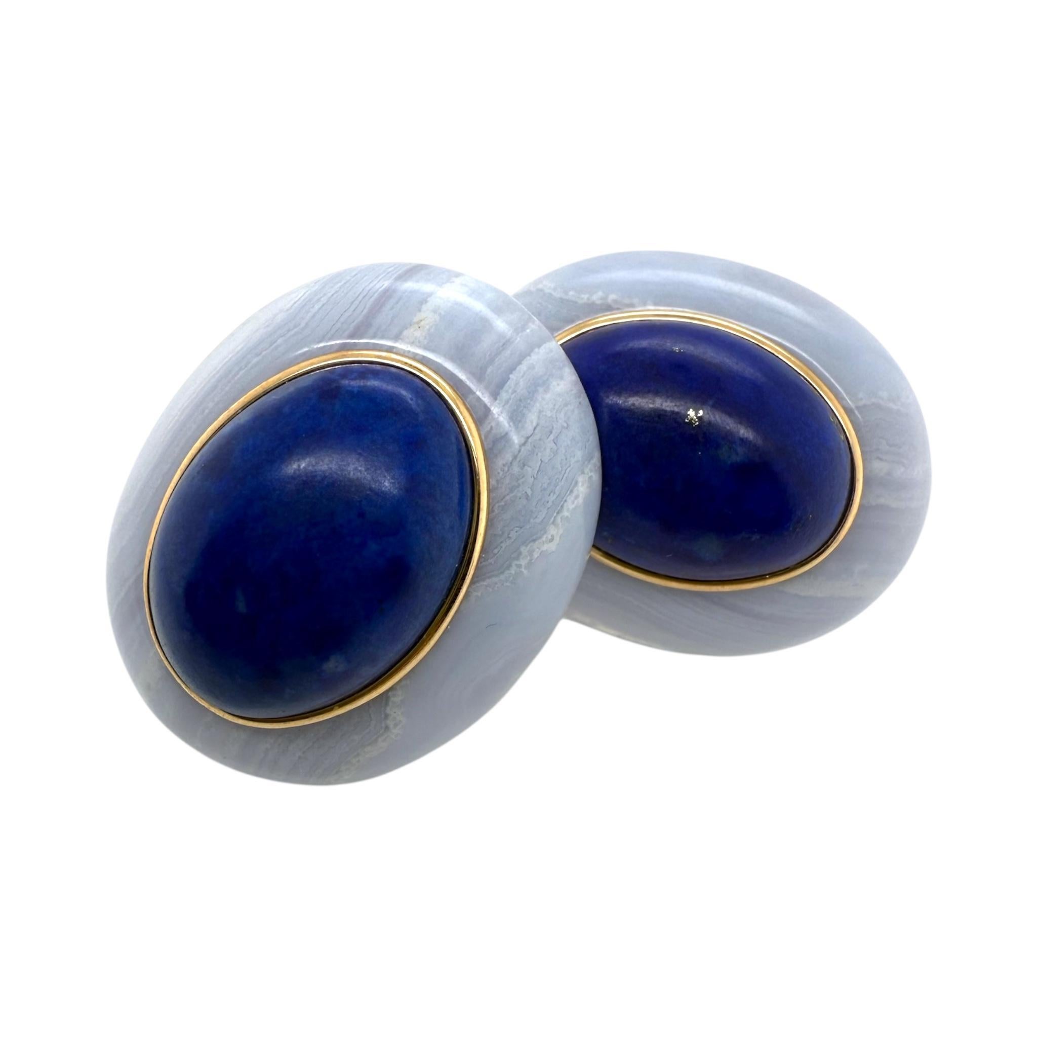 Boucles d'oreilles uniques en Lapis et Agate Bleue 14K Pour femmes en vente
