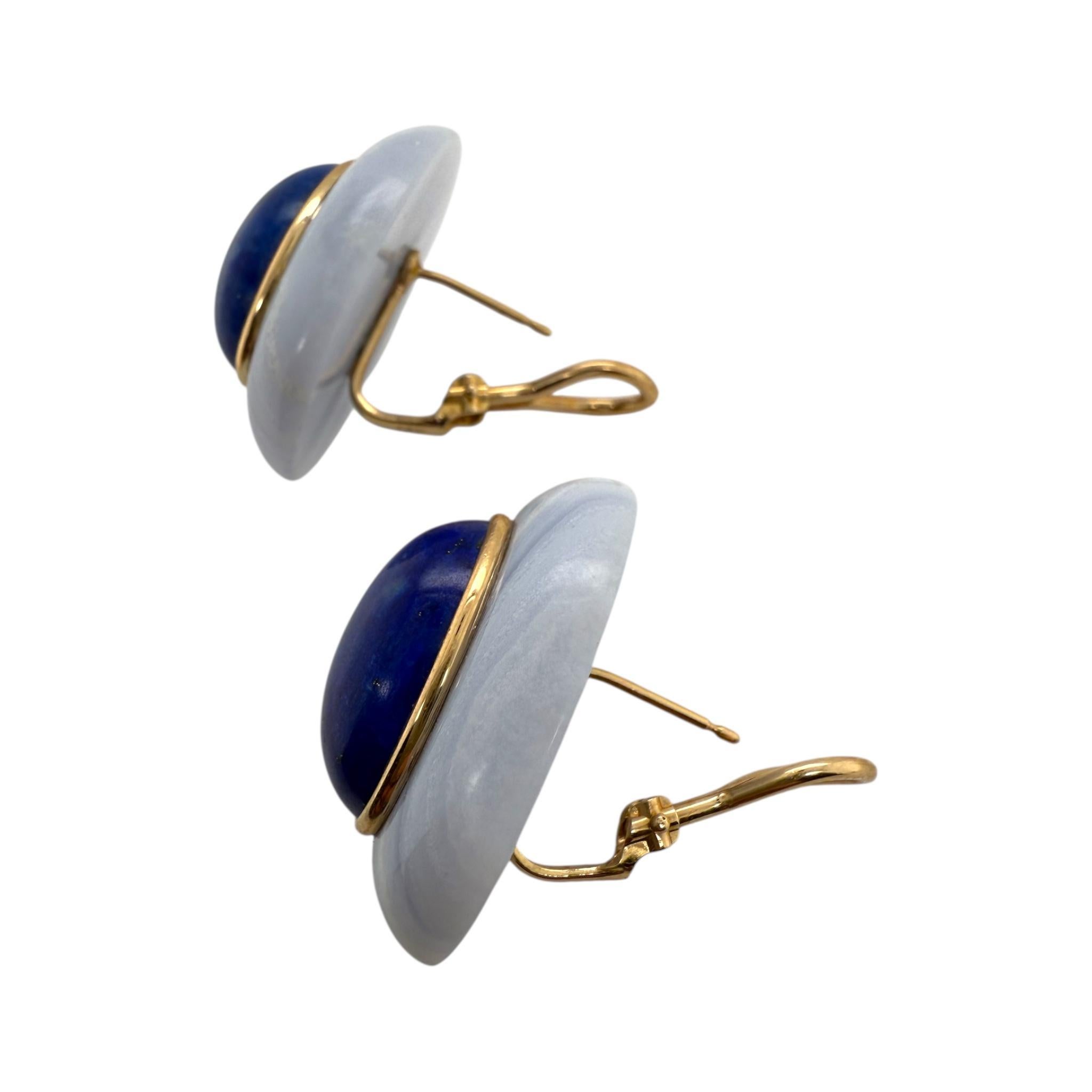 Boucles d'oreilles uniques en Lapis et Agate Bleue 14K en vente 1