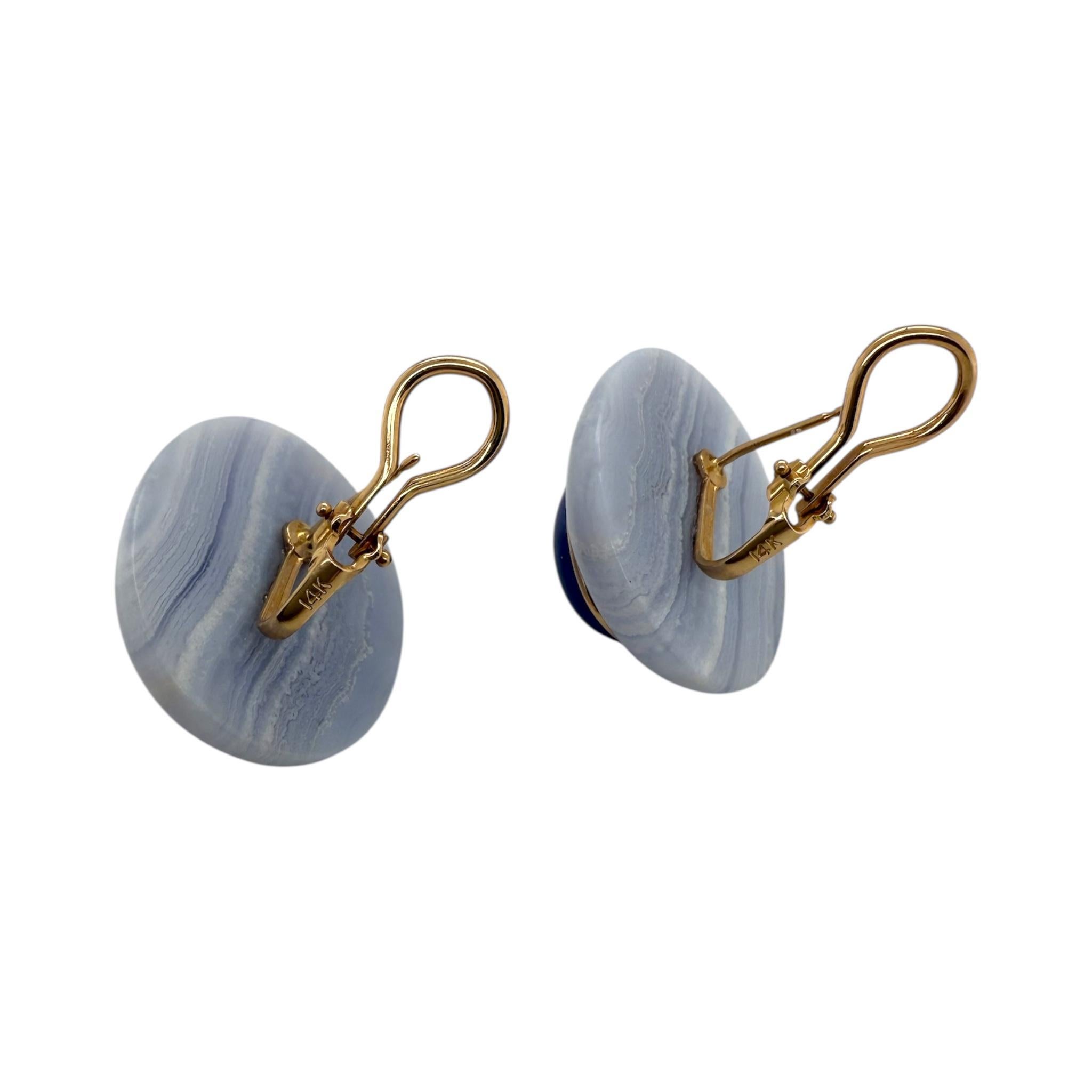 Boucles d'oreilles uniques en Lapis et Agate Bleue 14K en vente 2