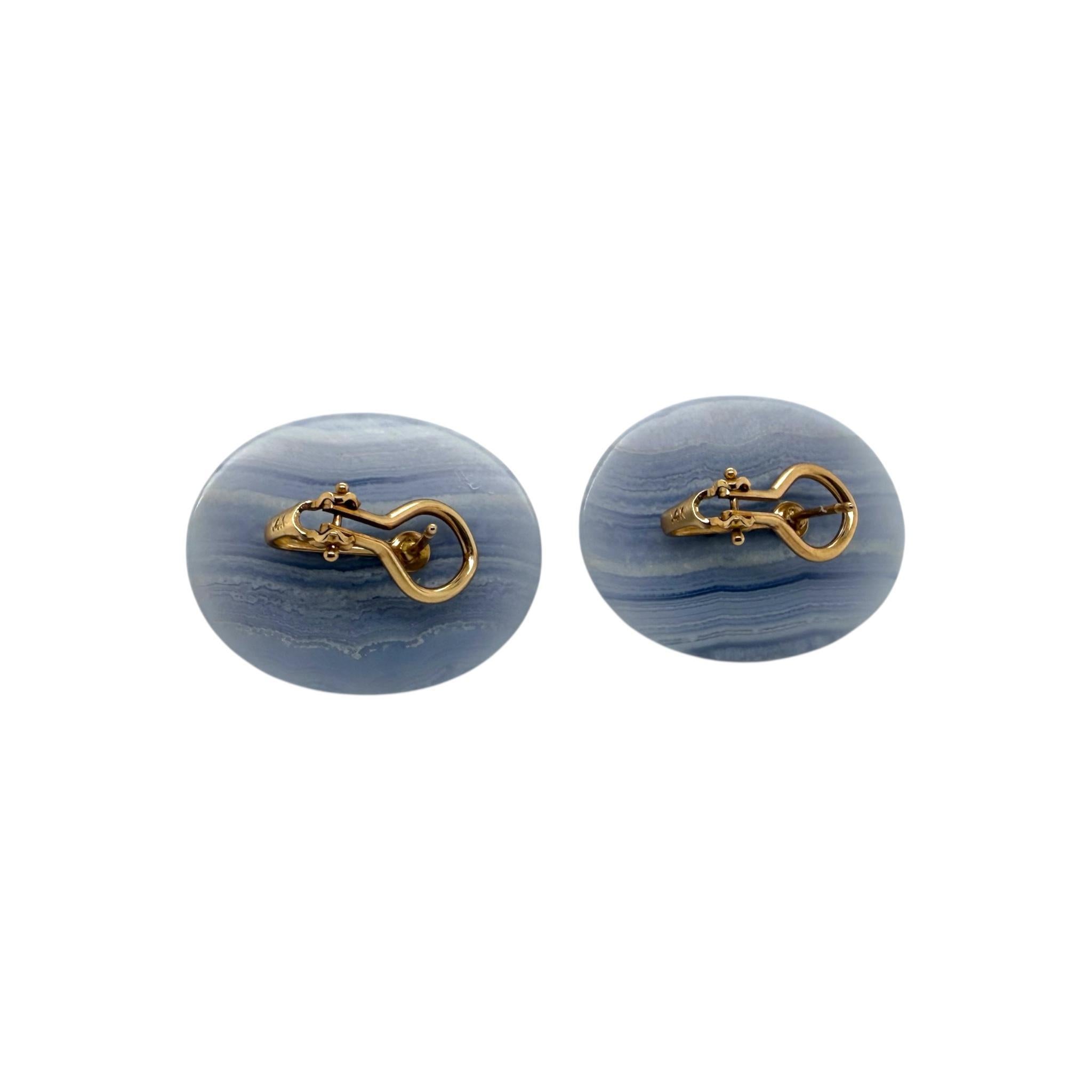 Boucles d'oreilles uniques en Lapis et Agate Bleue 14K en vente 3