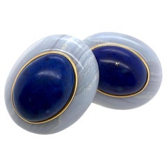 Boucles d'oreilles uniques en Lapis et Agate Bleue 14K
