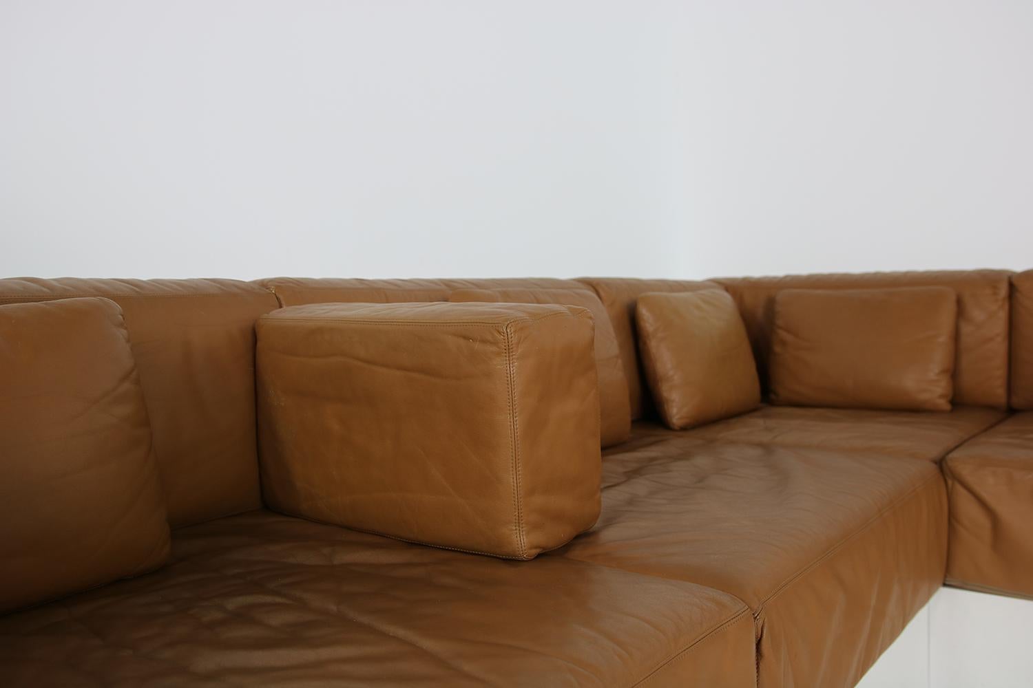 Unique & Large 1960s Landscape Sofa & Chairs Brown Leather Made to Order 1969 For Sale 2