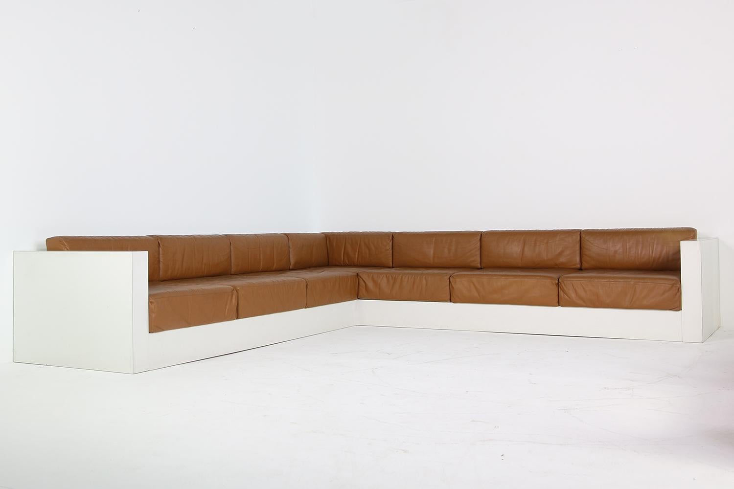 Unique & Large 1960s Landscape Sofa & Chairs Brown Leather Made to Order 1969 For Sale 3