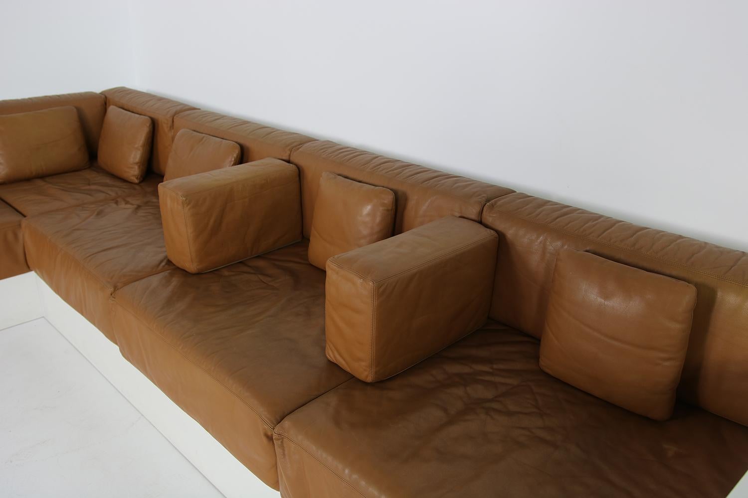 Unique & Large 1960s Landscape Sofa & Chairs Brown Leather Made to Order 1969 For Sale 4