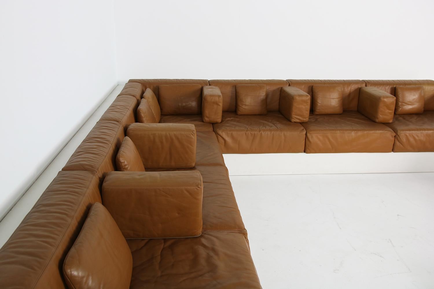 Unique & Large 1960s Landscape Sofa & Chairs Brown Leather Made to Order 1969 For Sale 5