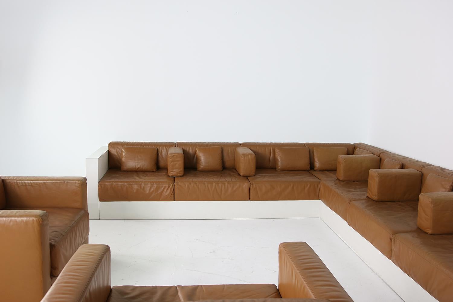 Unique & Large 1960s Landscape Sofa & Chairs Brown Leather Made to Order 1969 For Sale 6