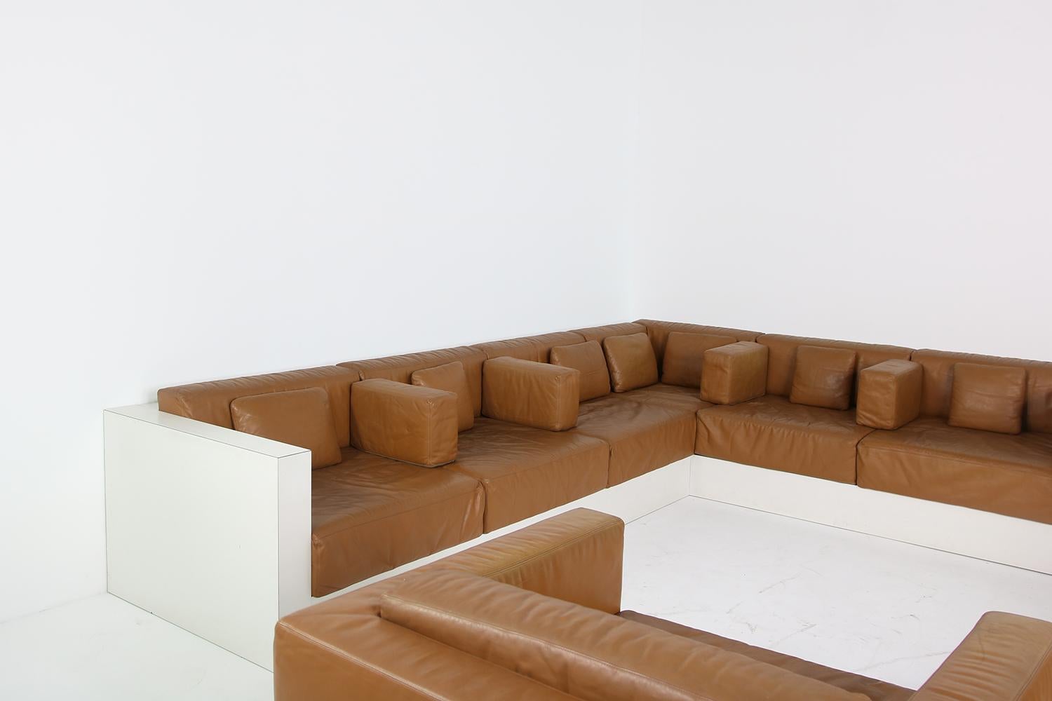 Unique & Large 1960s Landscape Sofa & Chairs Brown Leather Made to Order 1969 For Sale 8
