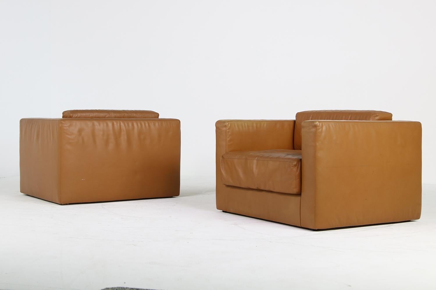 Unique & Large 1960s Landscape Sofa & Chairs Brown Leather Made to Order 1969 For Sale 9