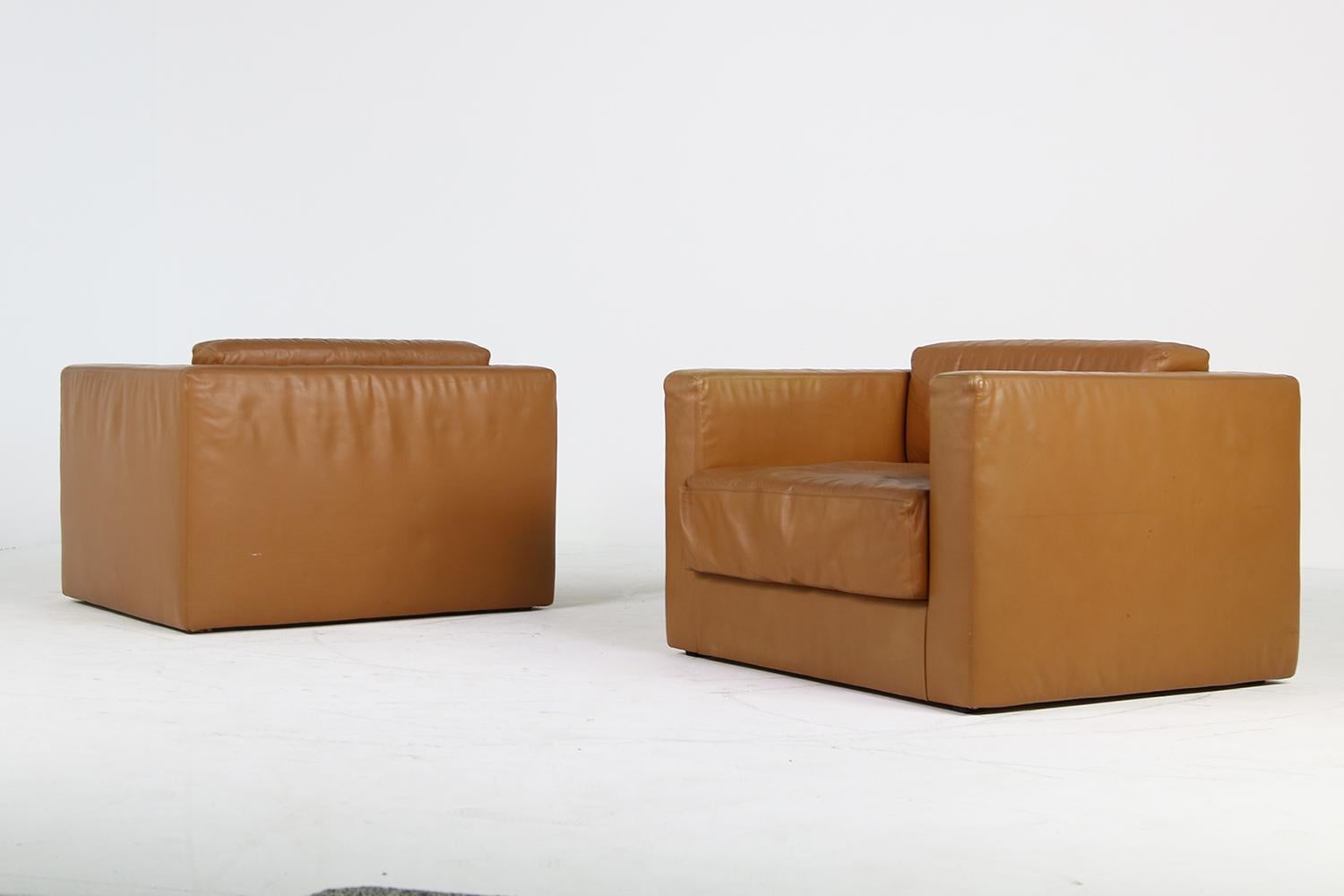 Unique & Large 1960s Landscape Sofa & Chairs Brown Leather Made to Order 1969 For Sale 8