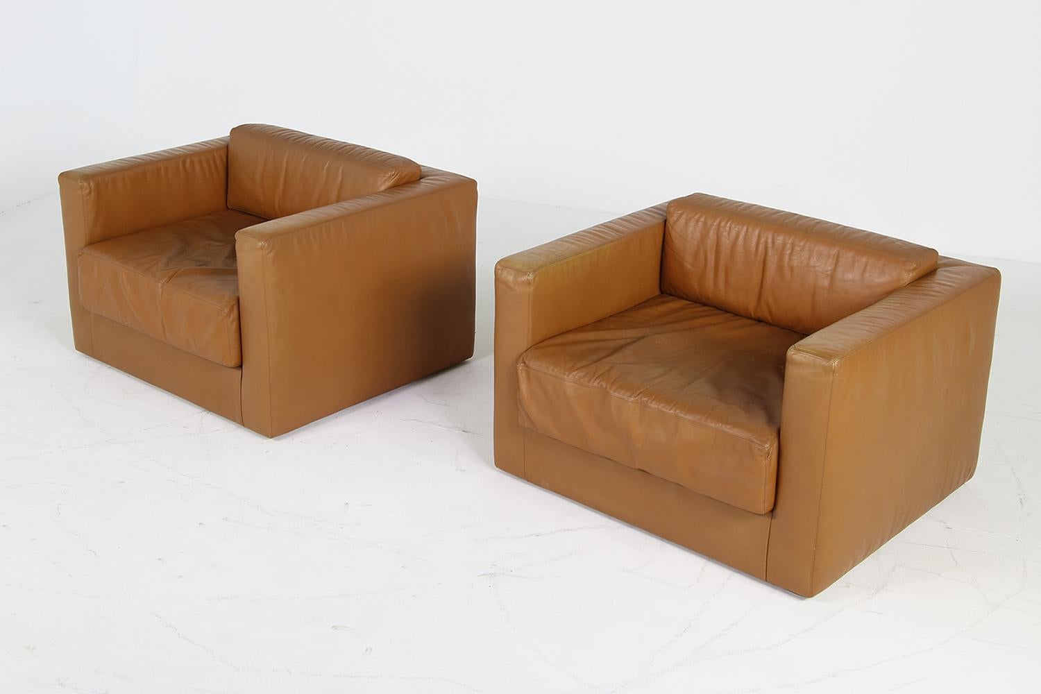 Unique & Large 1960s Landscape Sofa & Chairs Brown Leather Made to Order 1969 For Sale 10