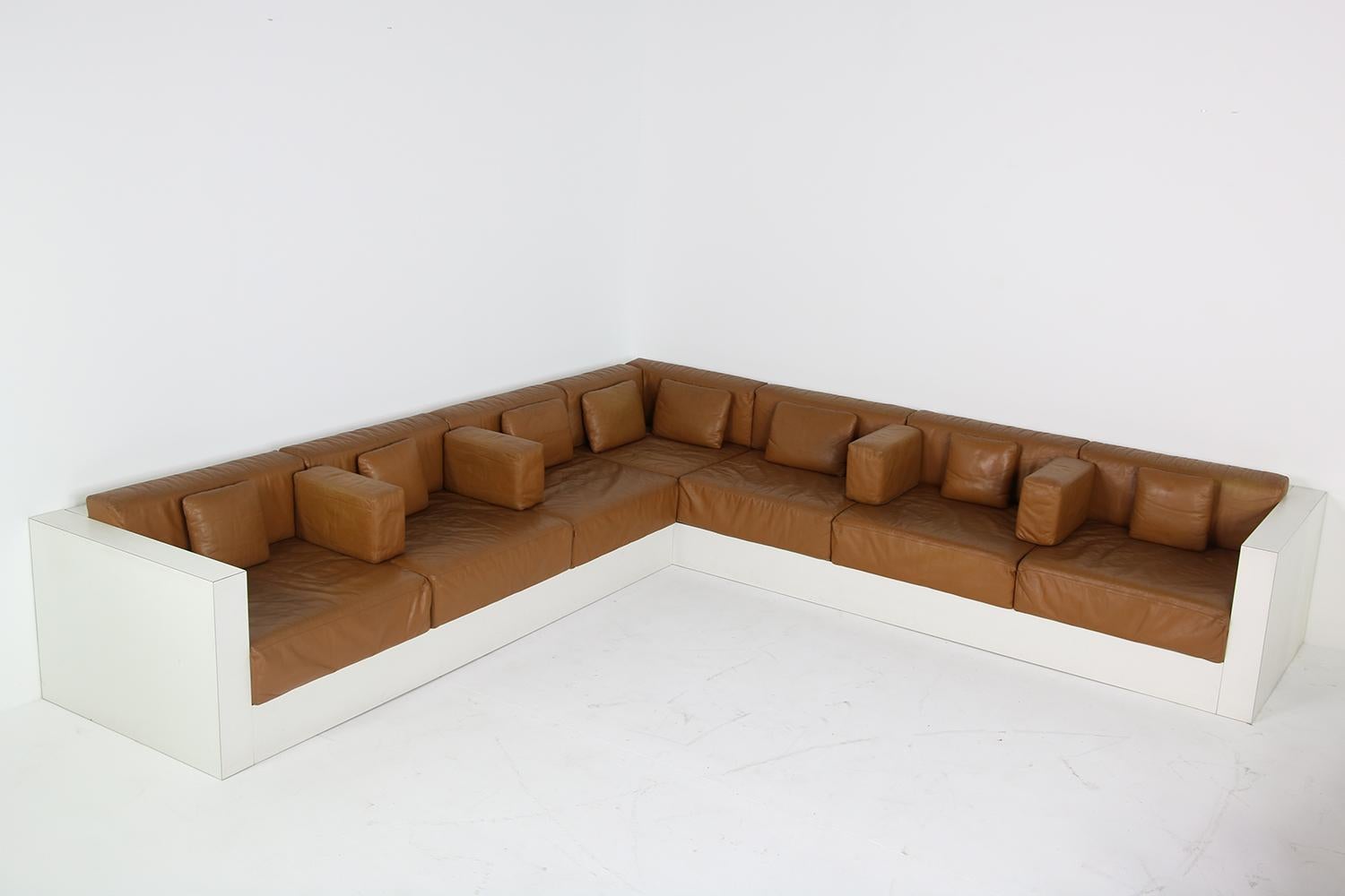 Unique & Large 1960s Landscape Sofa & Chairs Brown Leather Made to Order 1969 In Good Condition For Sale In Hamminkeln, DE