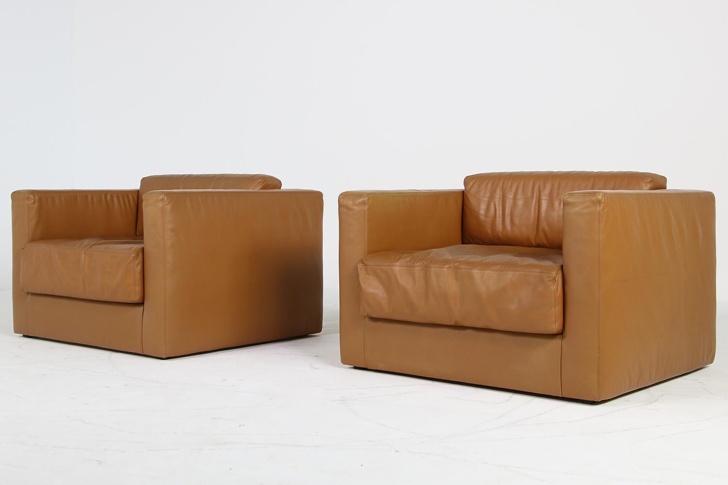 Mid-20th Century Unique & Large 1960s Landscape Sofa & Chairs Brown Leather Made to Order 1969 For Sale