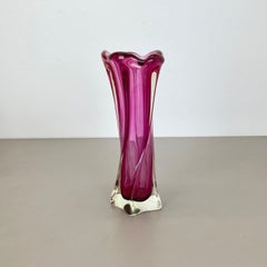 unique Large 30cm Pink Murano Glass Sculptural Vase Italy, 1970s