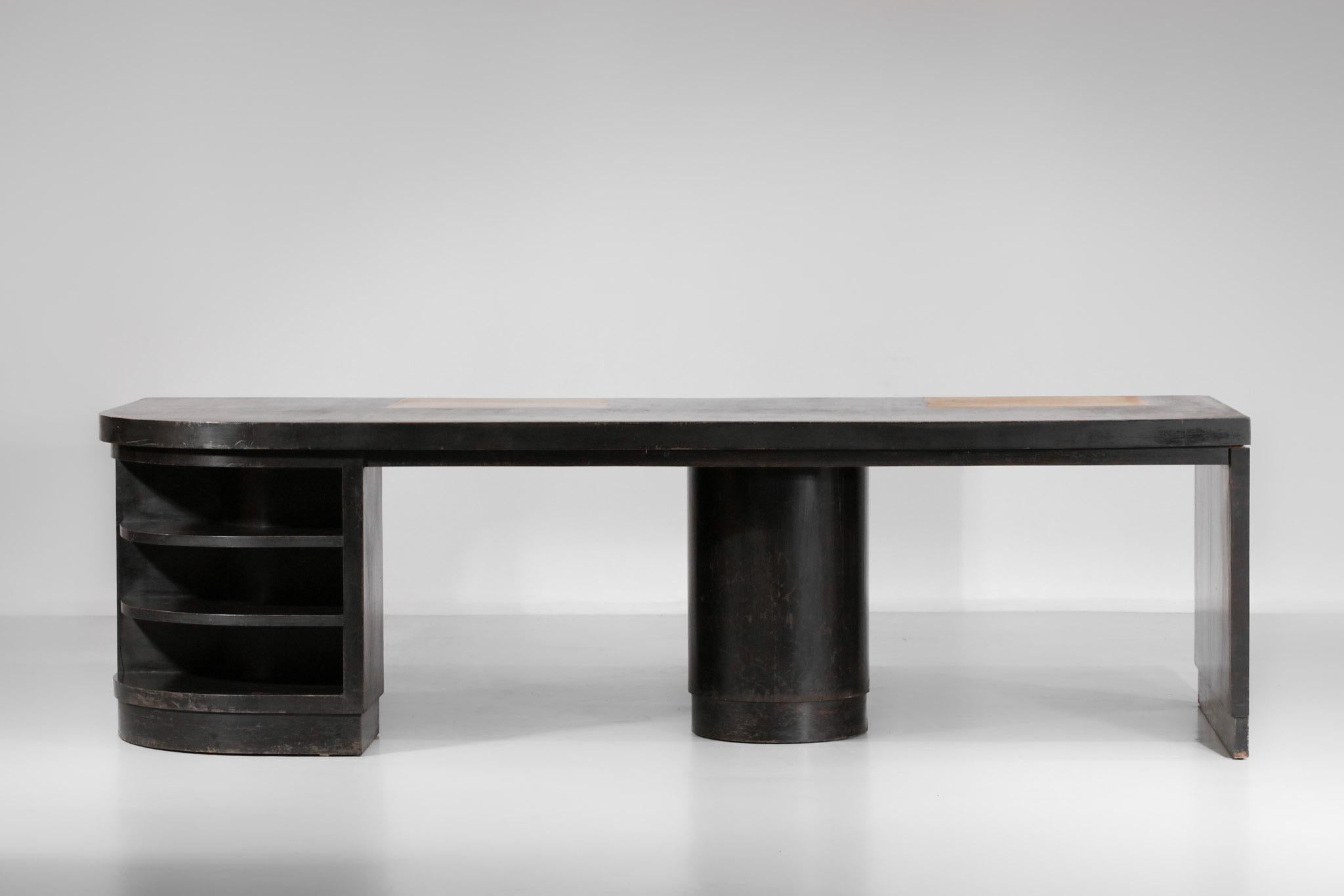 Unique Large 40's Pierre Pouradier Duteil Desk in Blackened Wood Modernist, 1940 10