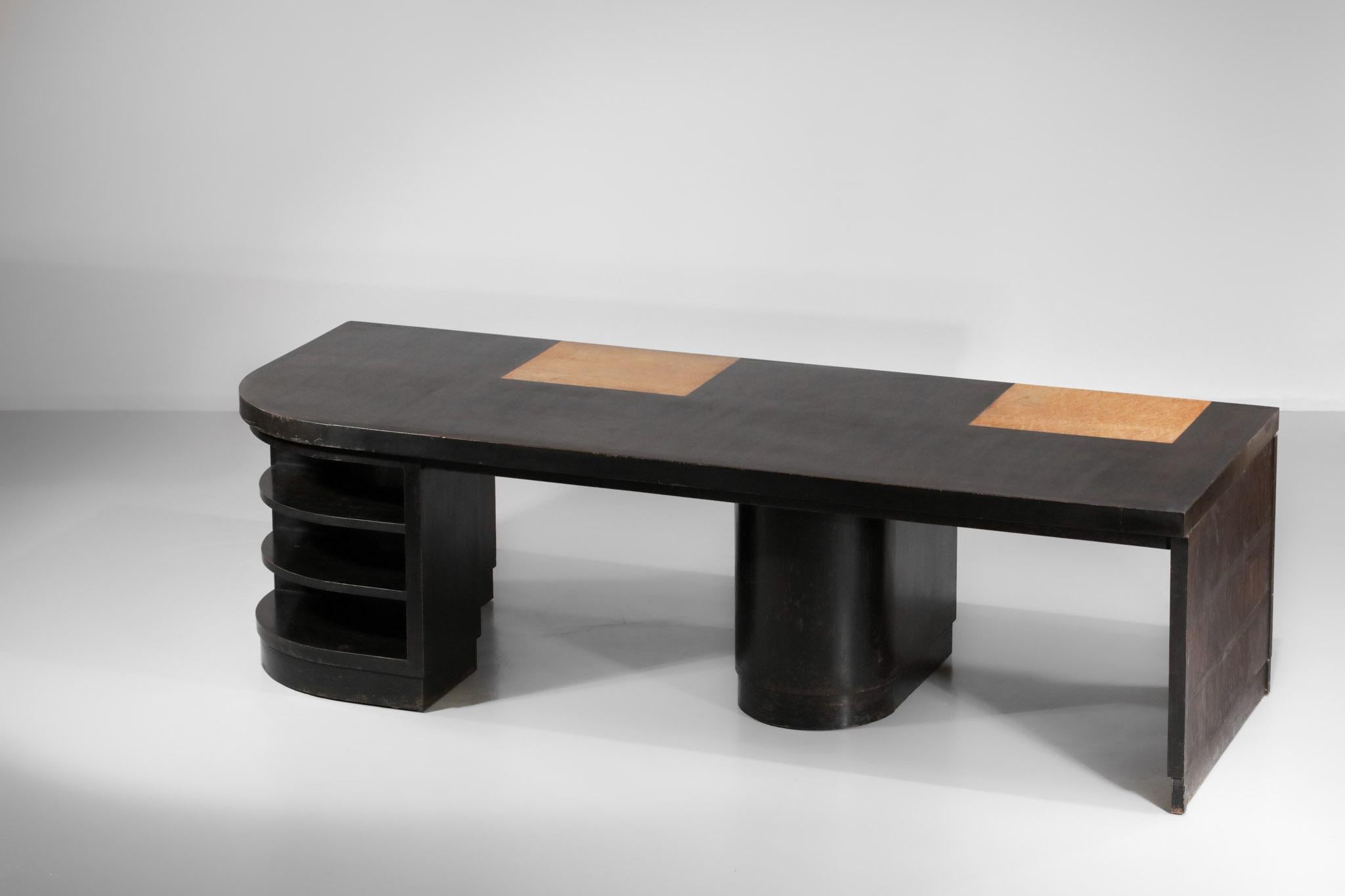 Unique Large 40's Pierre Pouradier Duteil Desk in Blackened Wood Modernist, 1940 11