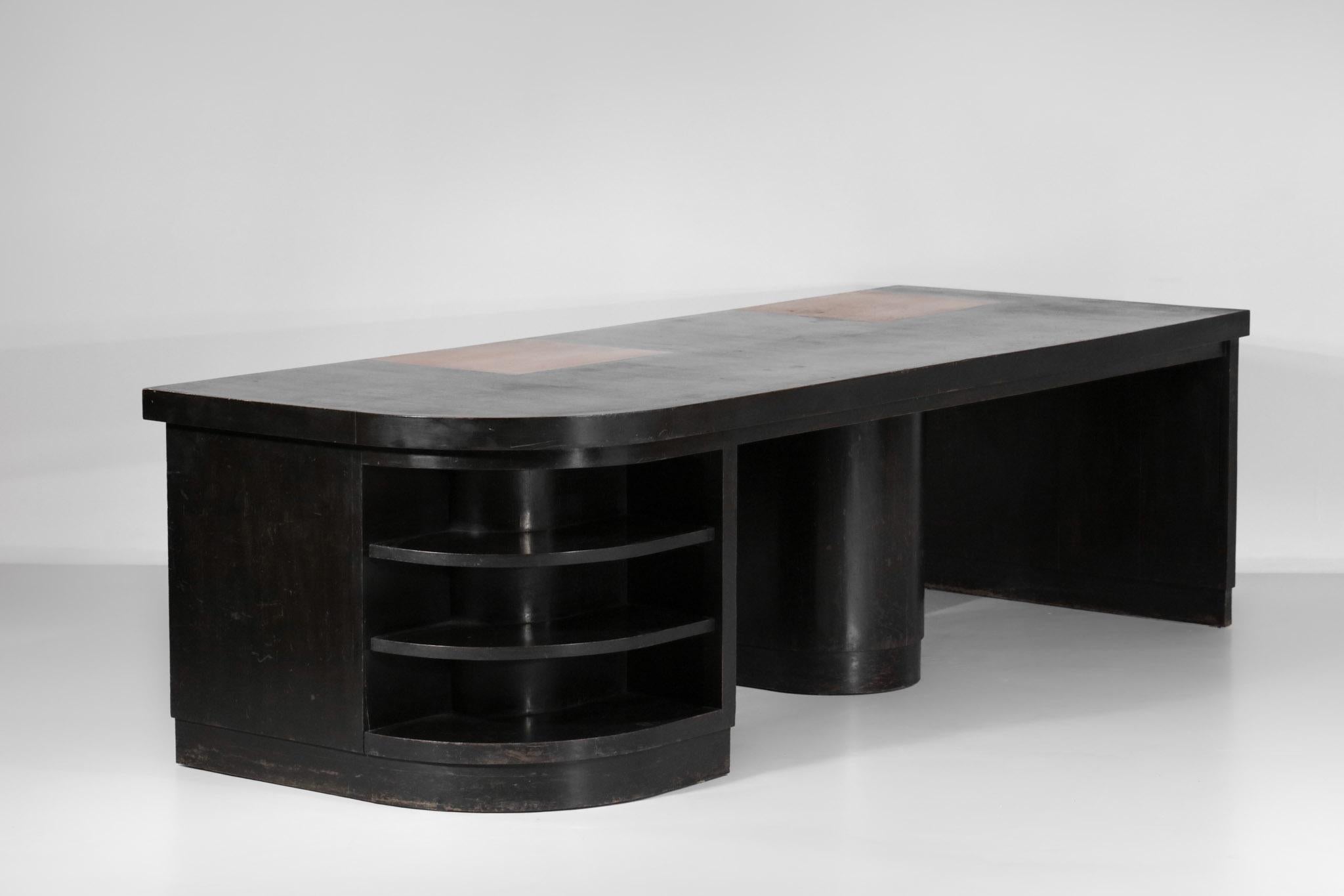 Unique Large 40's Pierre Pouradier Duteil Desk in Blackened Wood Modernist, 1940 12
