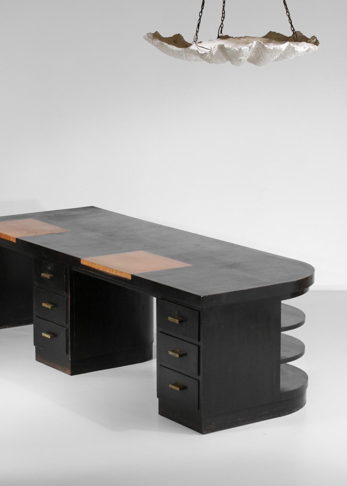 Unique Large 40's Pierre Pouradier Duteil Desk in Blackened Wood Modernist, 1940 In Good Condition In Lyon, FR