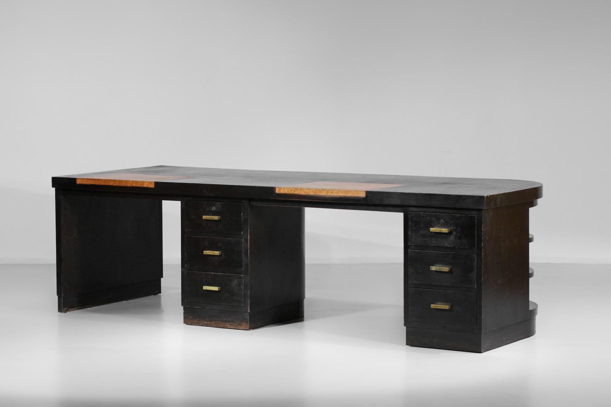 Unique Large 40's Pierre Pouradier Duteil Desk in Blackened Wood Modernist, 1940 3