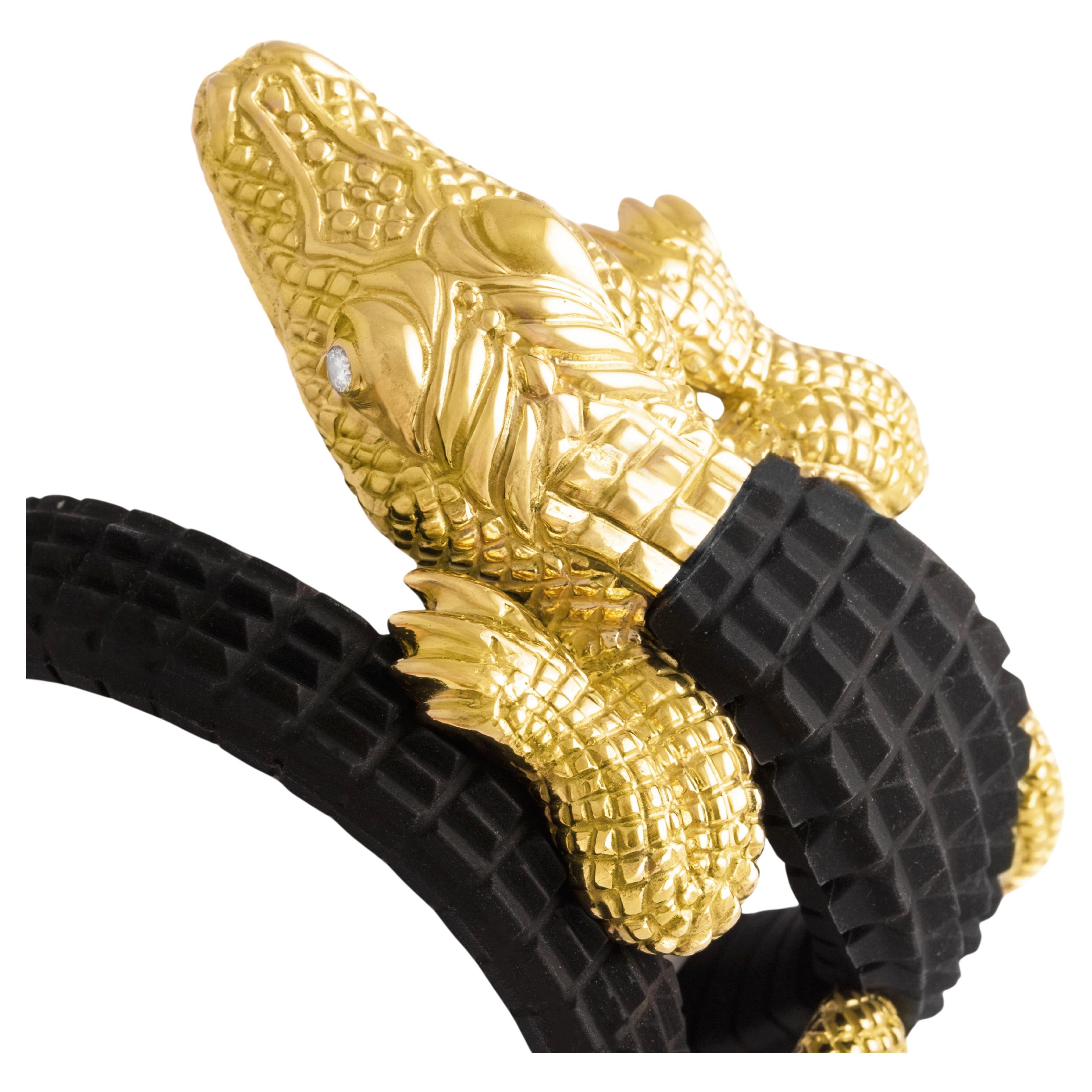 Bracelet unique en or 18 carats avec grand alligator et diamants