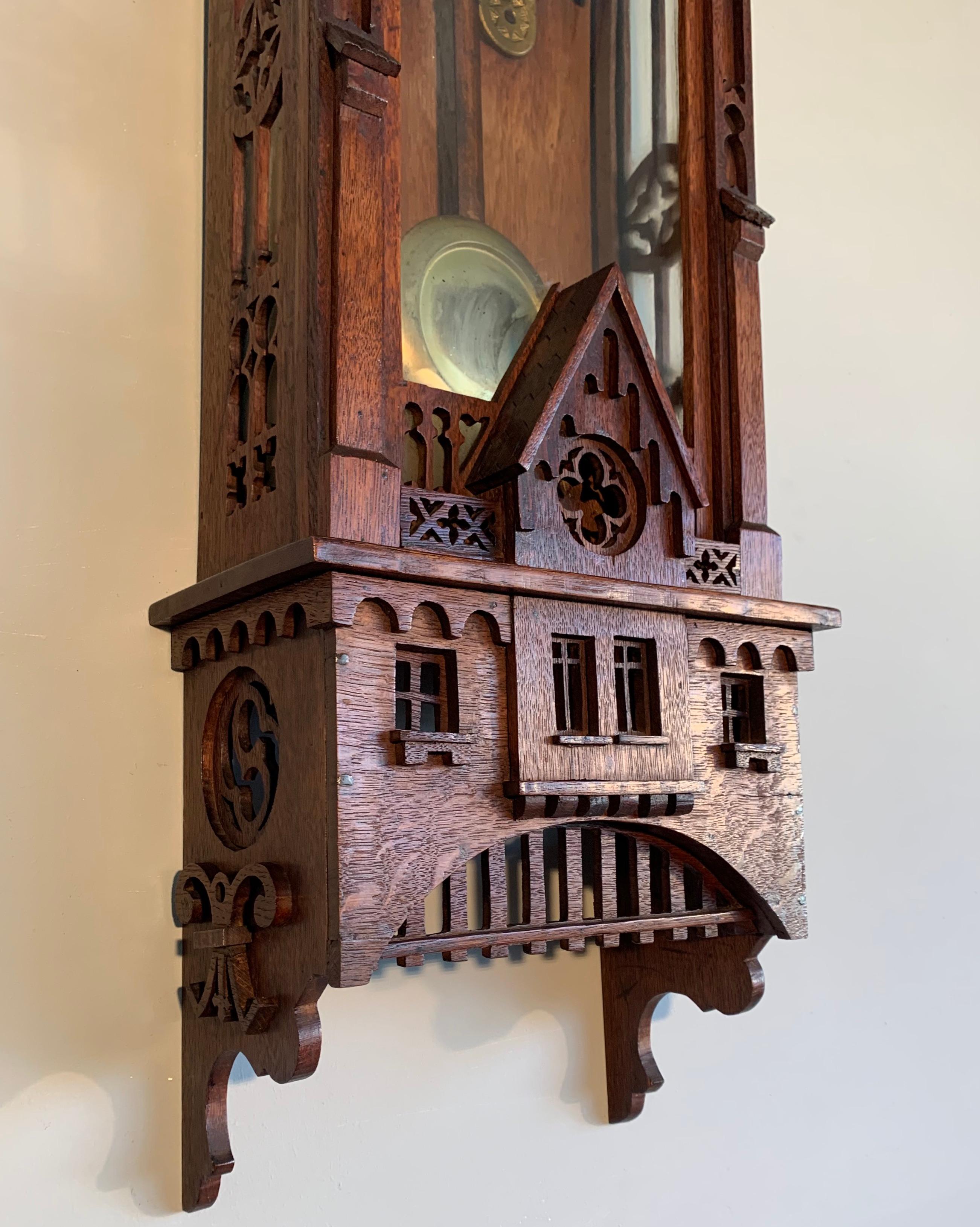 German Unique, Large and All Handcrafted Early 20th Century Gothic Revival Wall Clock
