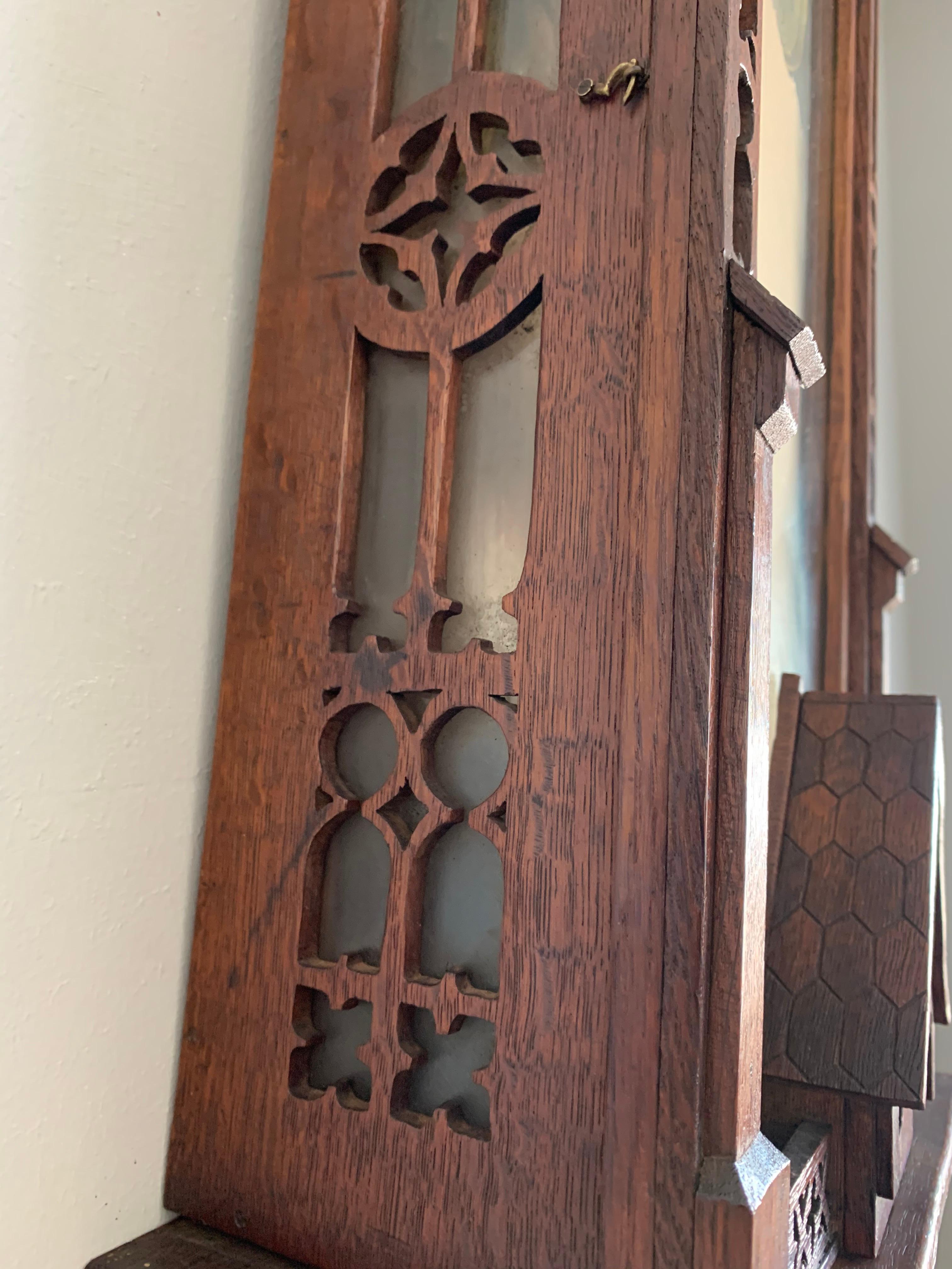 Hand-Crafted Unique, Large and All Handcrafted Early 20th Century Gothic Revival Wall Clock
