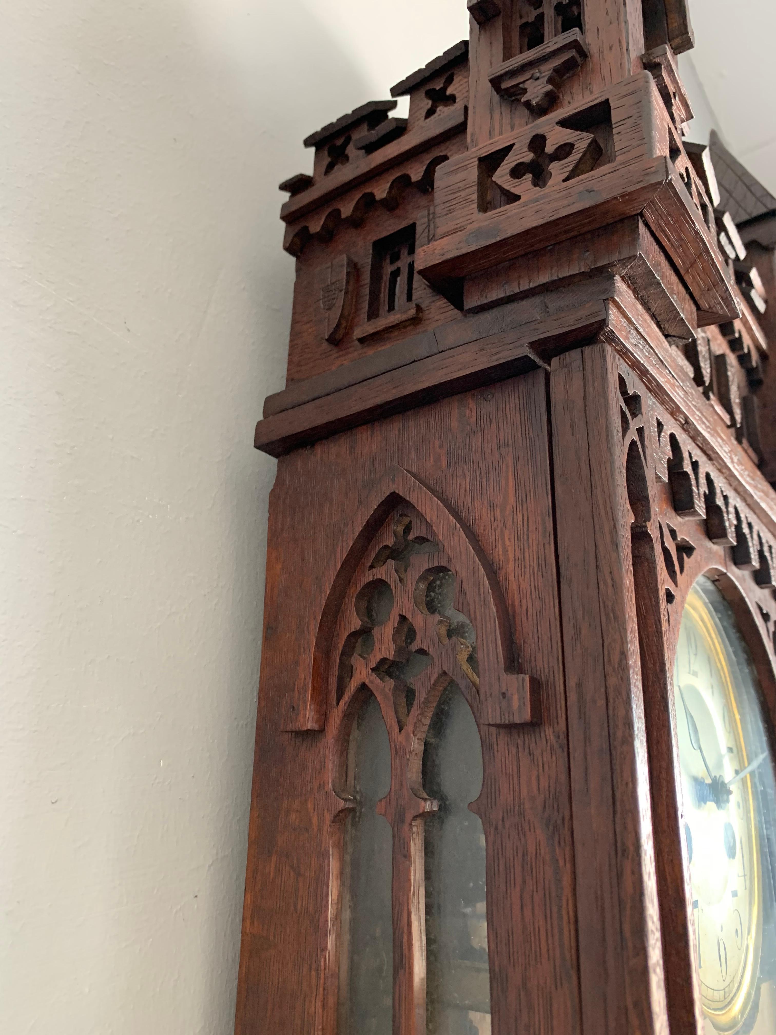 Unique, Large and All Handcrafted Early 20th Century Gothic Revival Wall Clock In Good Condition In Lisse, NL