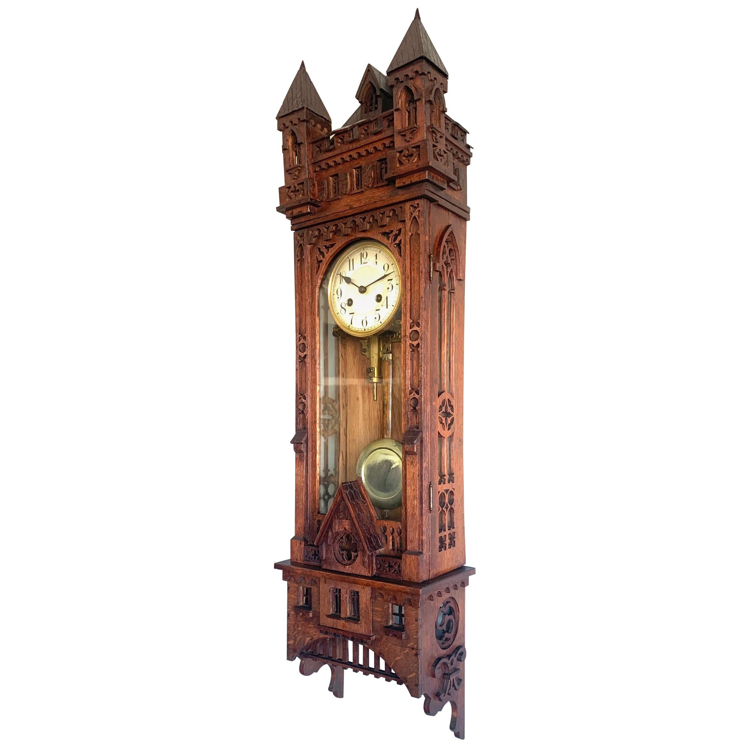 Unique, Large and All Handcrafted Early 20th Century Gothic Revival Wall Clock