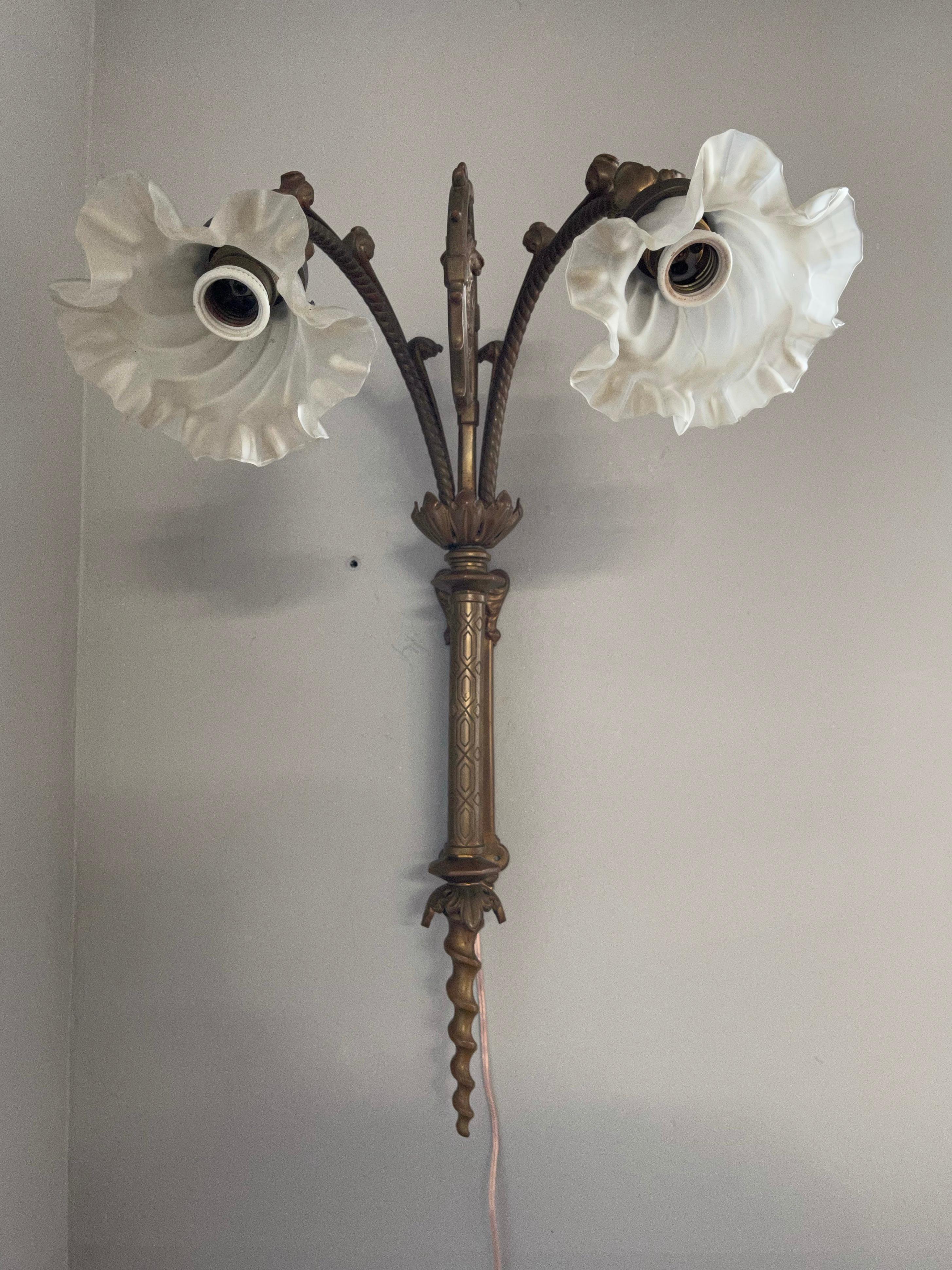 Unique Large and Great Quality Gothic Revival Solid Bronze Two-Light Wall Sconce For Sale 2