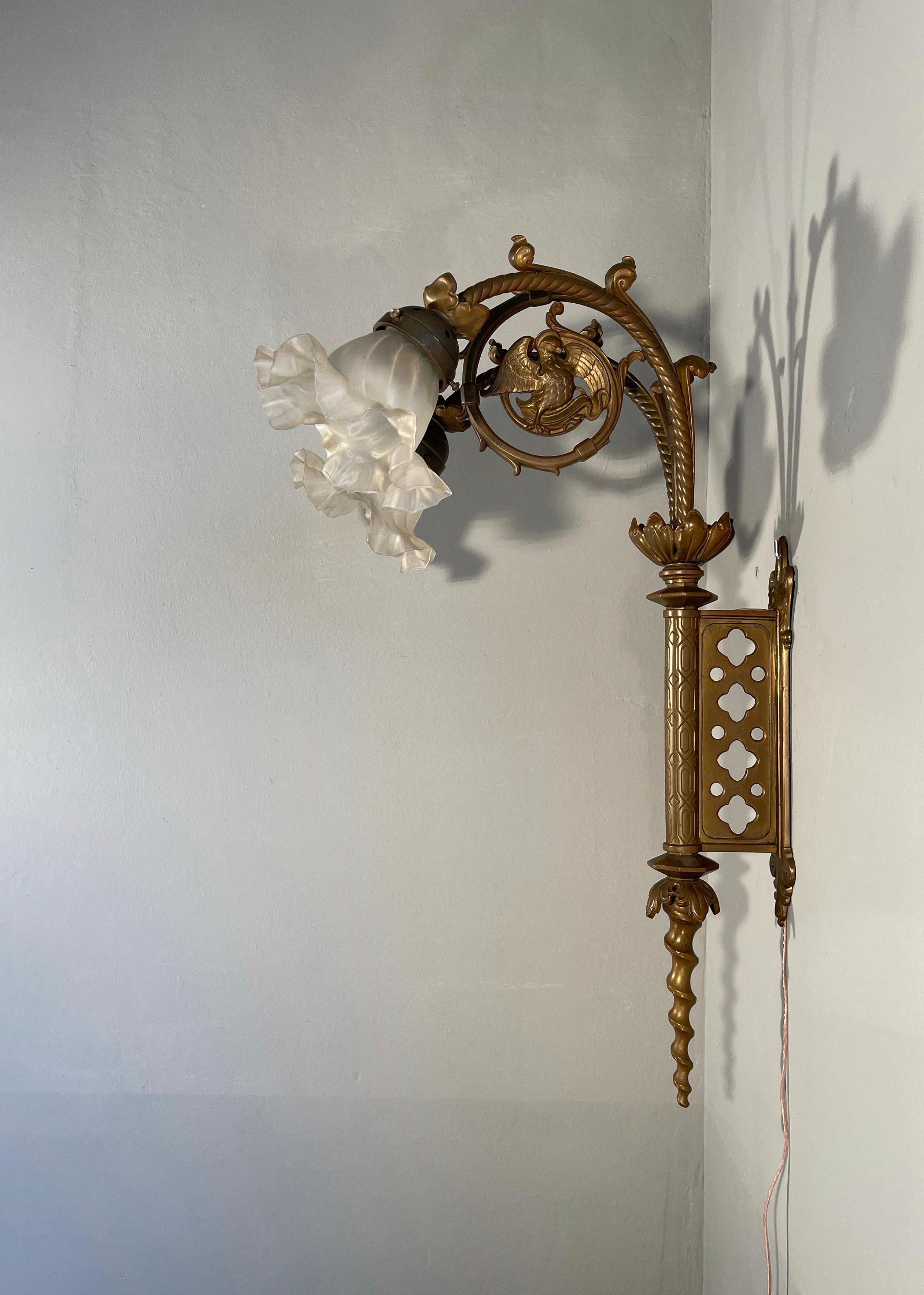 Unique Large and Great Quality Gothic Revival Solid Bronze Two-Light Wall Sconce For Sale 3