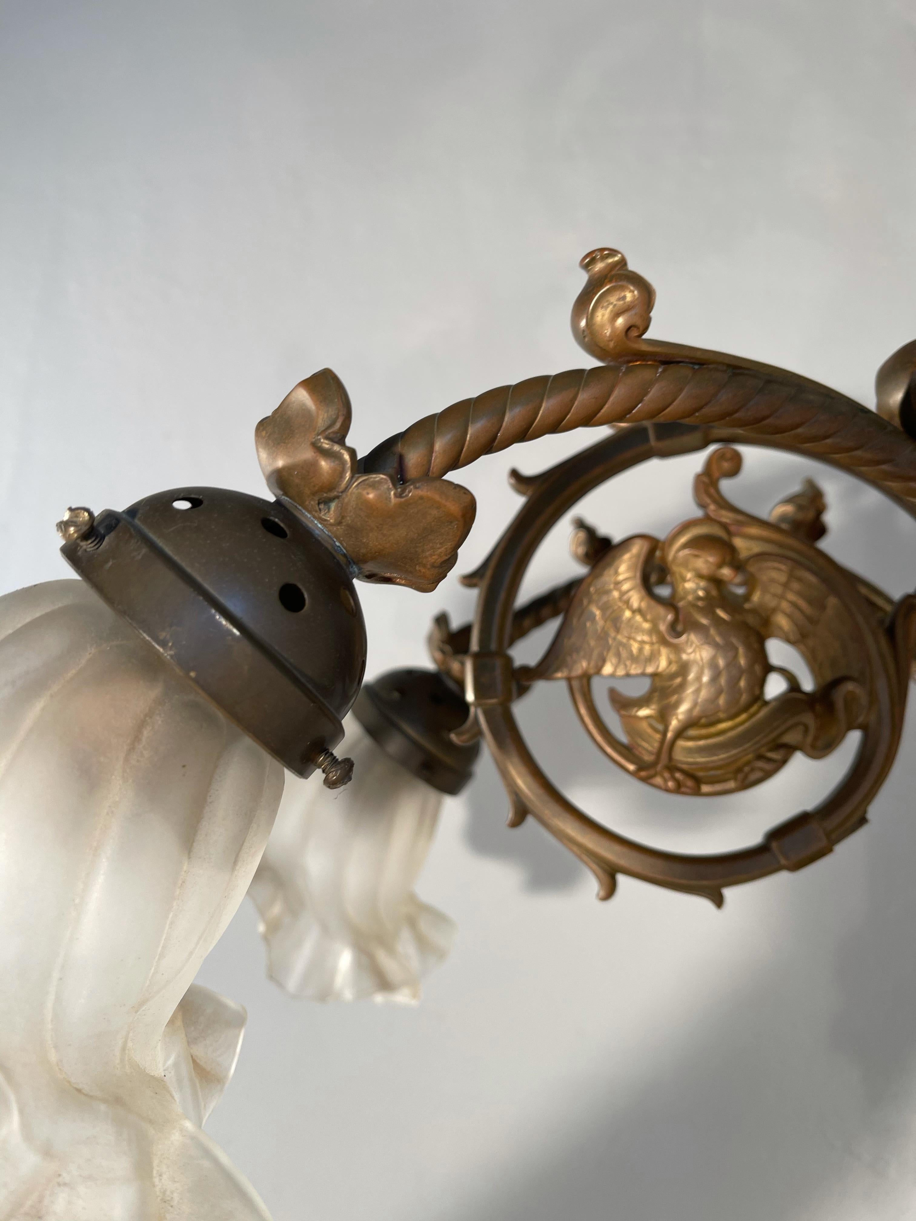 Unique Large and Great Quality Gothic Revival Solid Bronze Two-Light Wall Sconce For Sale 5